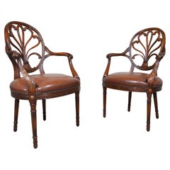 Theodore Alexander Neoclassical Carved Back Open Armchairs A Pair