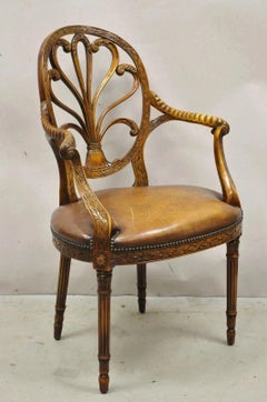 Theodore Alexander Neoclassical Regency Style Carved Mahogany Leather Arm Chair