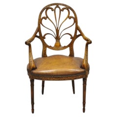 Theodore Alexander Neoclassical Regency Style Carved Mahogany Leather Arm Chair