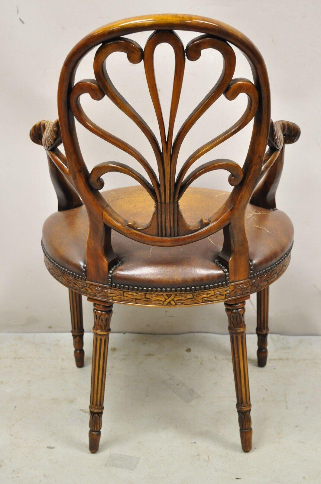 Theodore Alexander Neoclassical Regency Style Carved Open Back Arm Chair For Sale 5