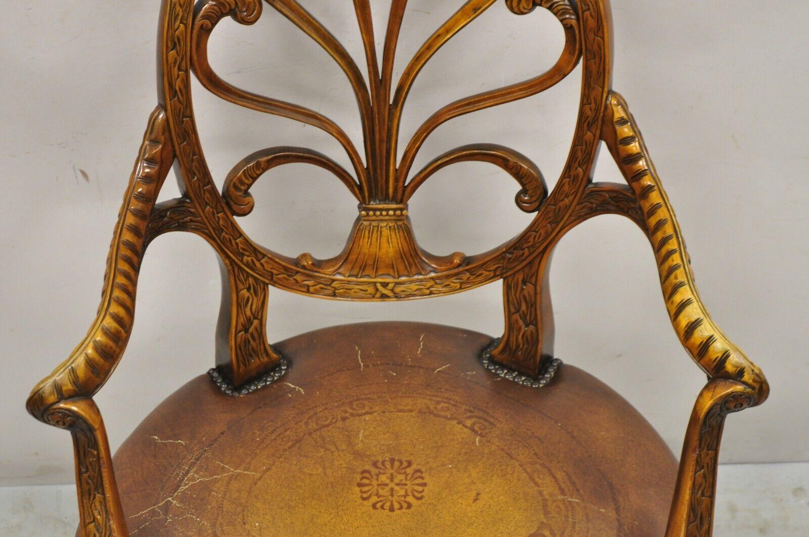 Theodore Alexander Neoclassical Regency Style Carved Open Back Arm Chair For Sale 7