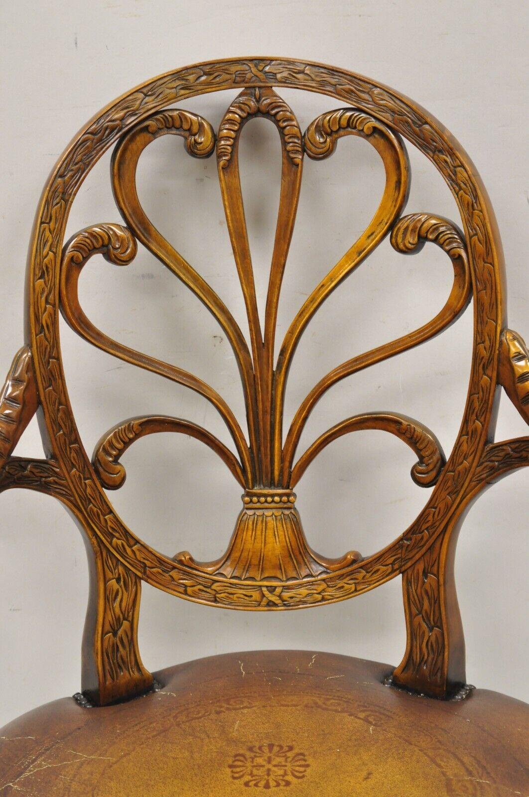 Theodore Alexander Neoclassical Regency Style Carved Open Back Arm Chair In Good Condition For Sale In Philadelphia, PA