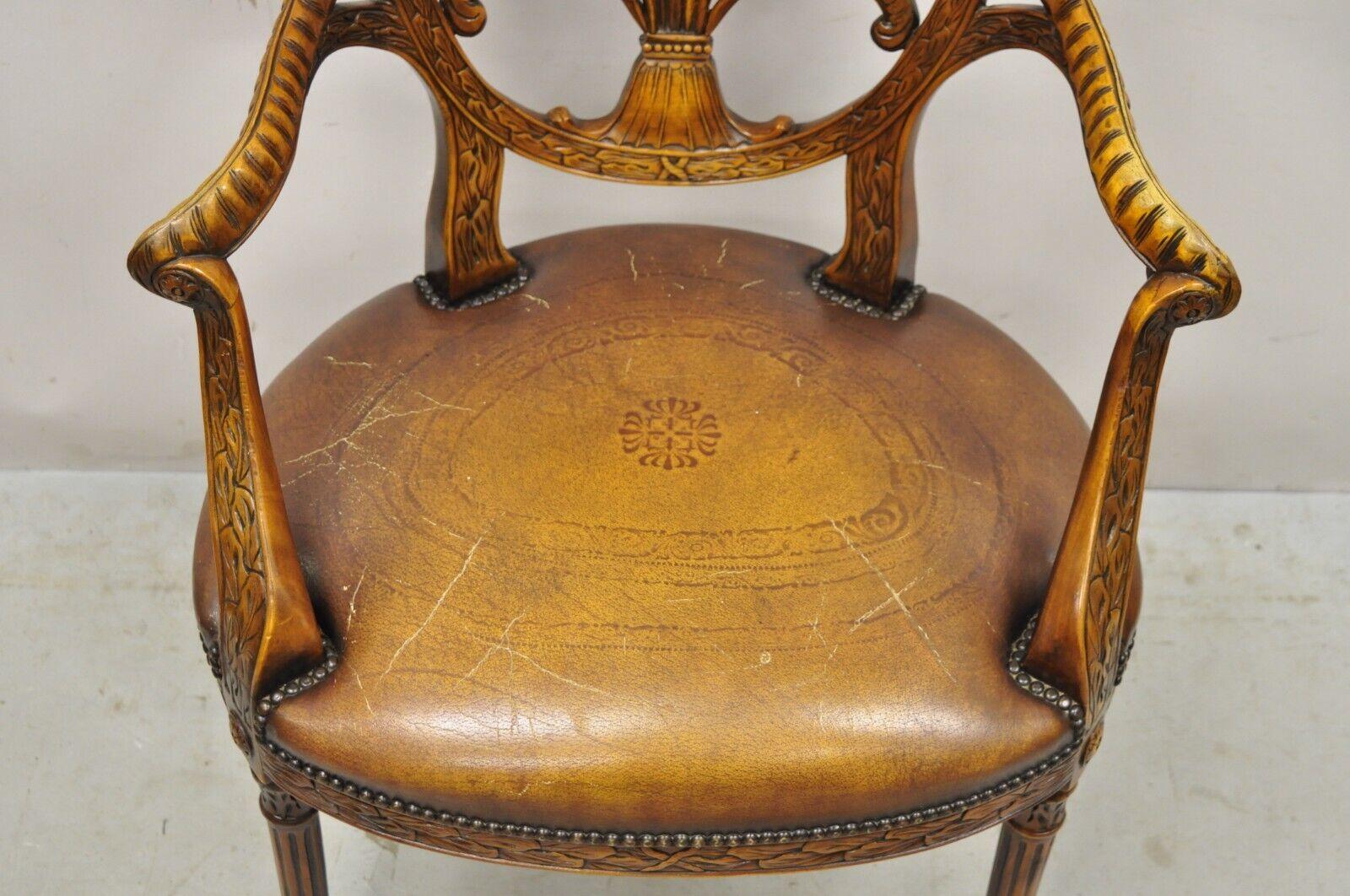 20th Century Theodore Alexander Neoclassical Regency Style Carved Open Back Arm Chair For Sale