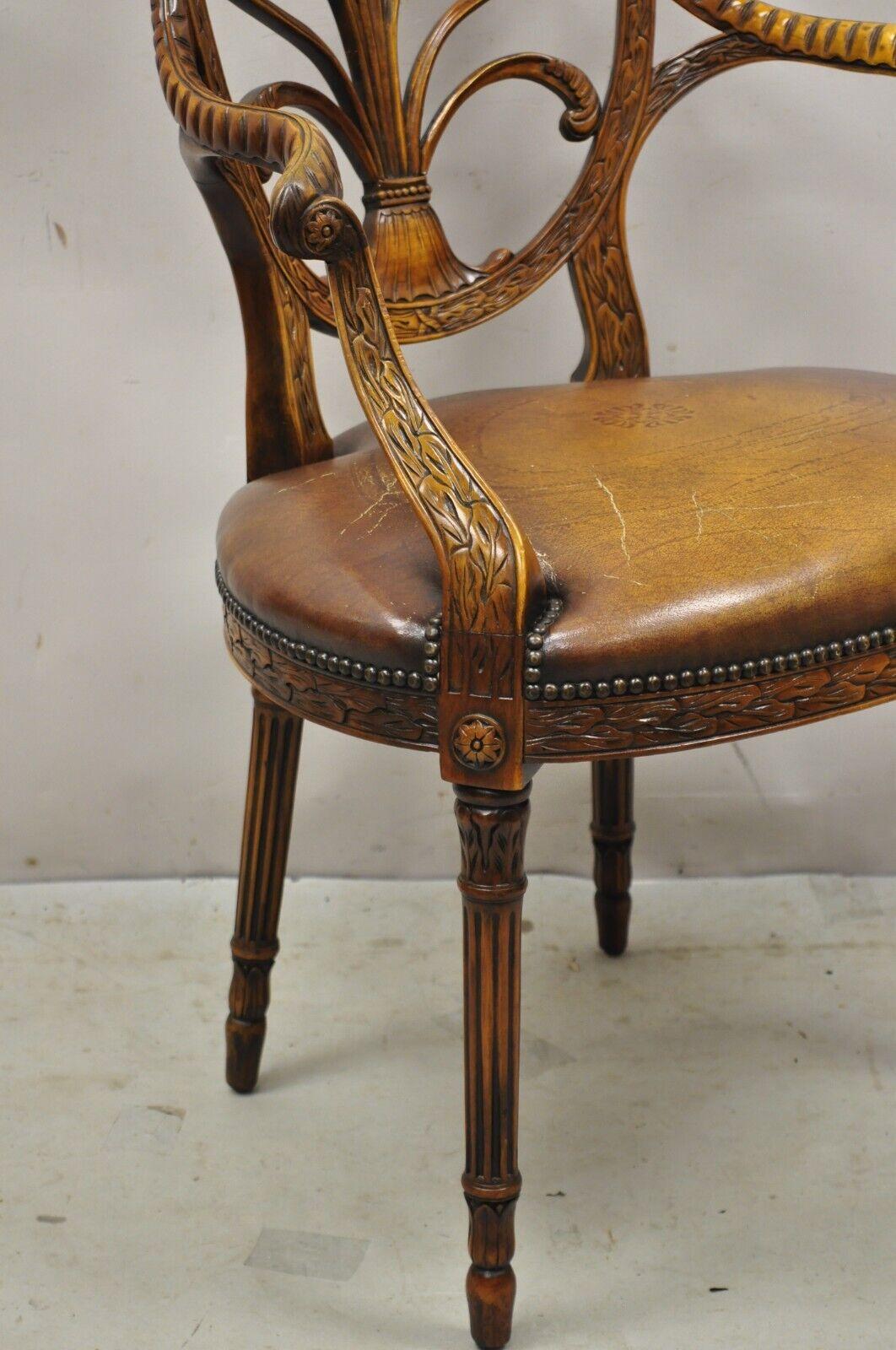 Theodore Alexander Neoclassical Regency Style Carved Open Back Arm Chair For Sale 4