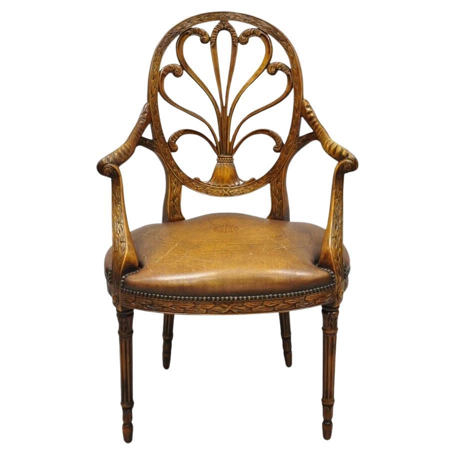 Theodore Alexander Neoclassical Regency Style Carved Open Back Arm Chair For Sale