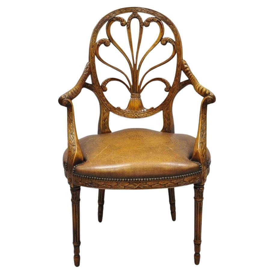 Theodore Alexander Neoclassical Regency Style Carved Open Back Arm Chair