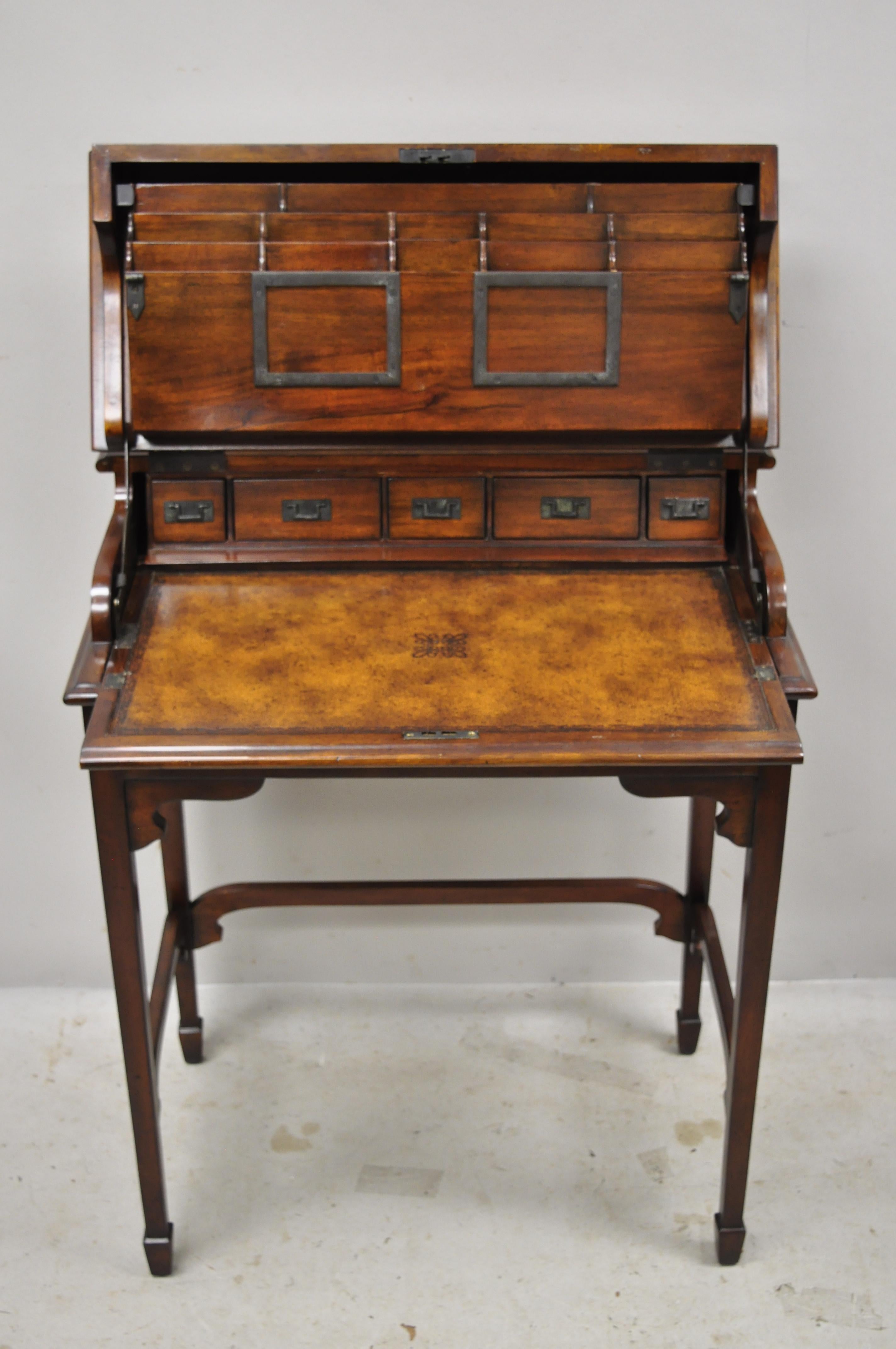 Theodore Alexander Officers and Gentlemen Campaign Desk Burl Wood English Style In Good Condition In Philadelphia, PA