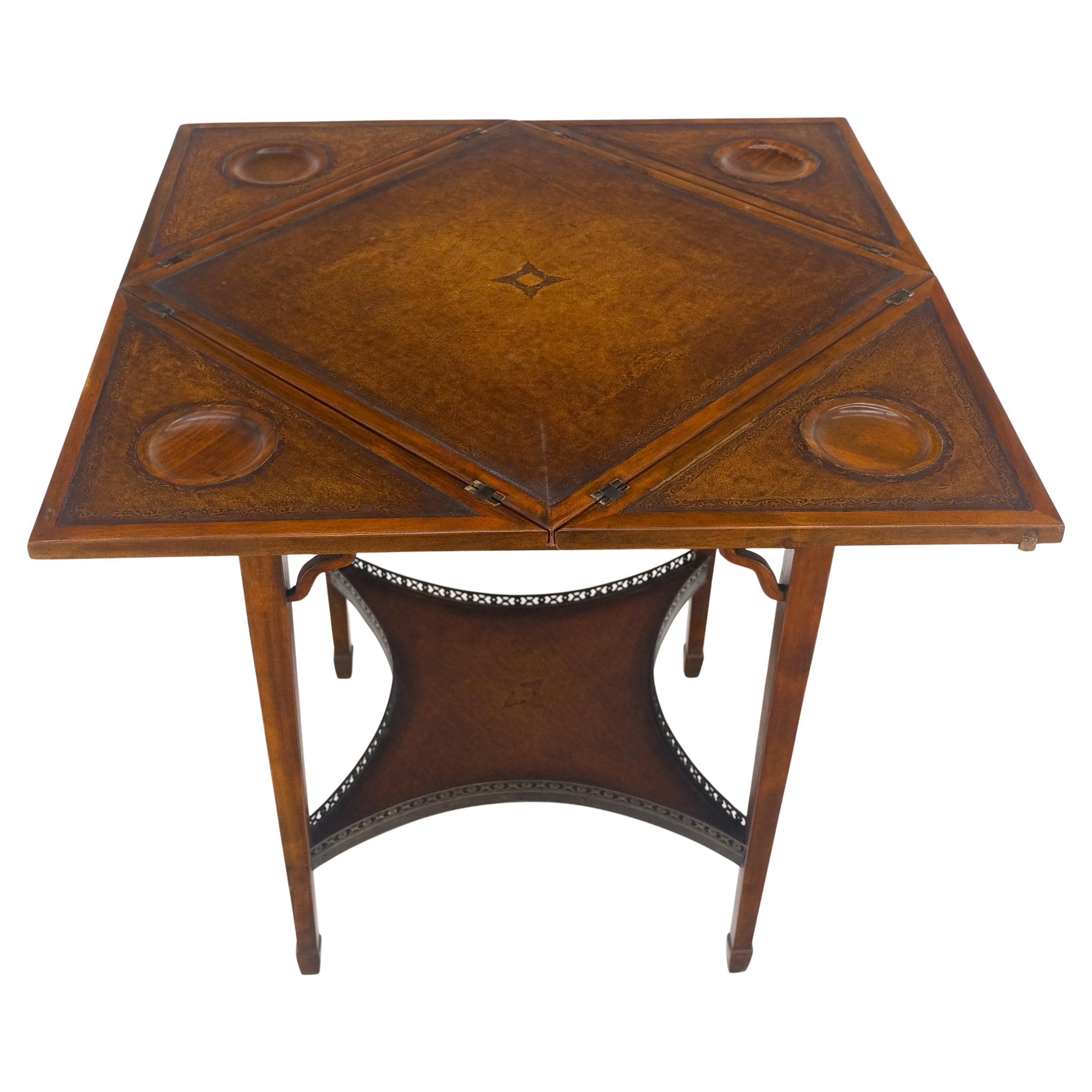 American Theodore Alexander One Drawer Leather Top Folding Top Game Table MINT For Sale