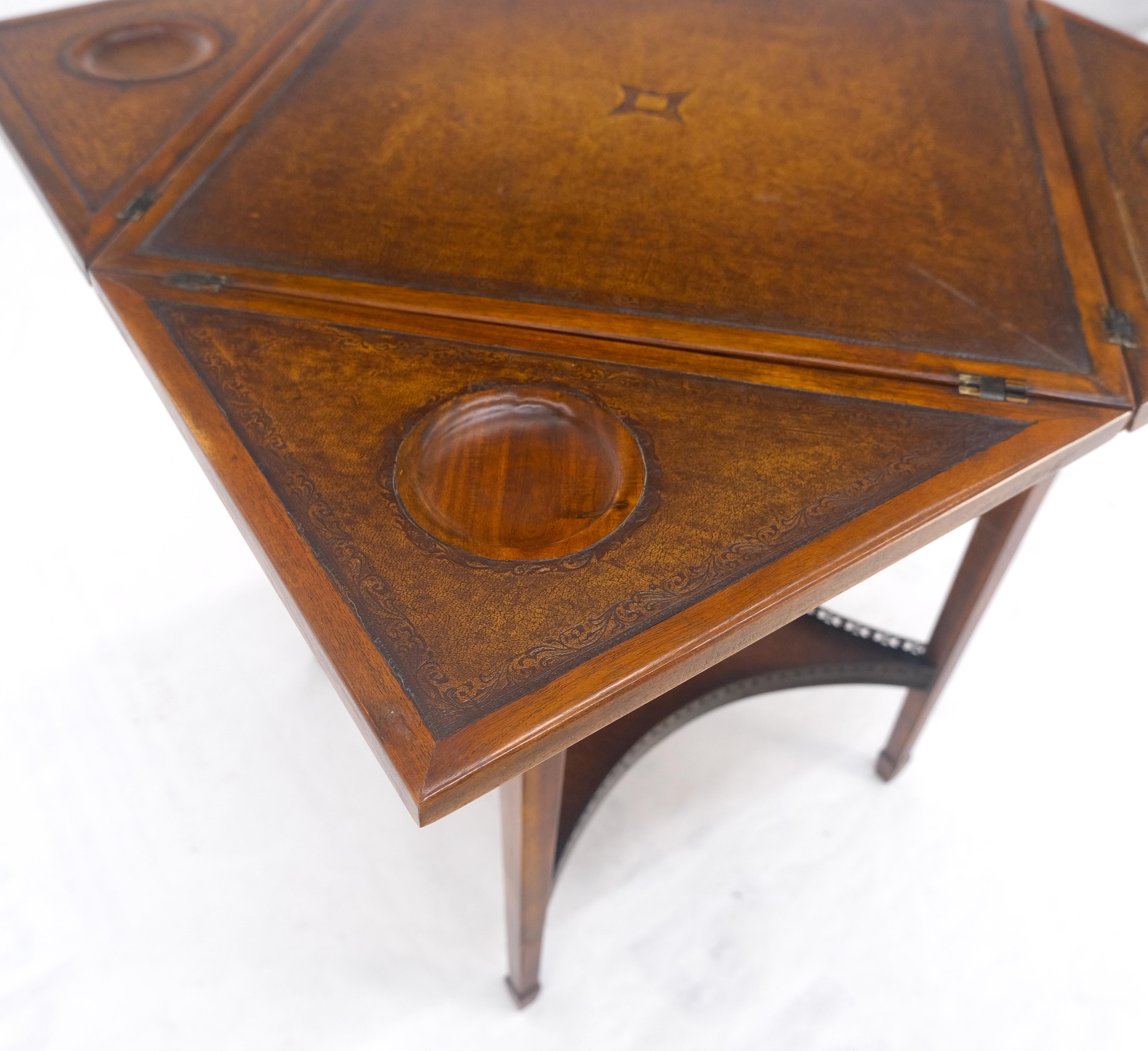 Embossed Theodore Alexander One Drawer Leather Top Folding Top Game Table MINT For Sale