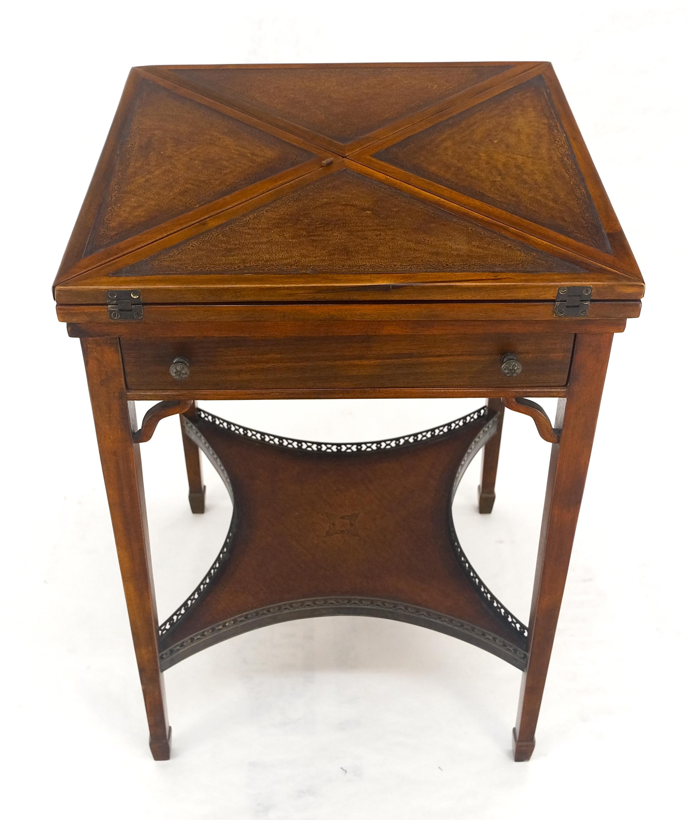 Theodore Alexander One Drawer Leather Top Folding Top Game Table MINT For Sale 3