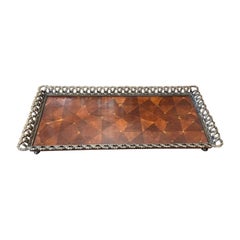 Theodore Alexander Oyster Veneer Tray With Antiqued Brass Gallery and Bun Feet