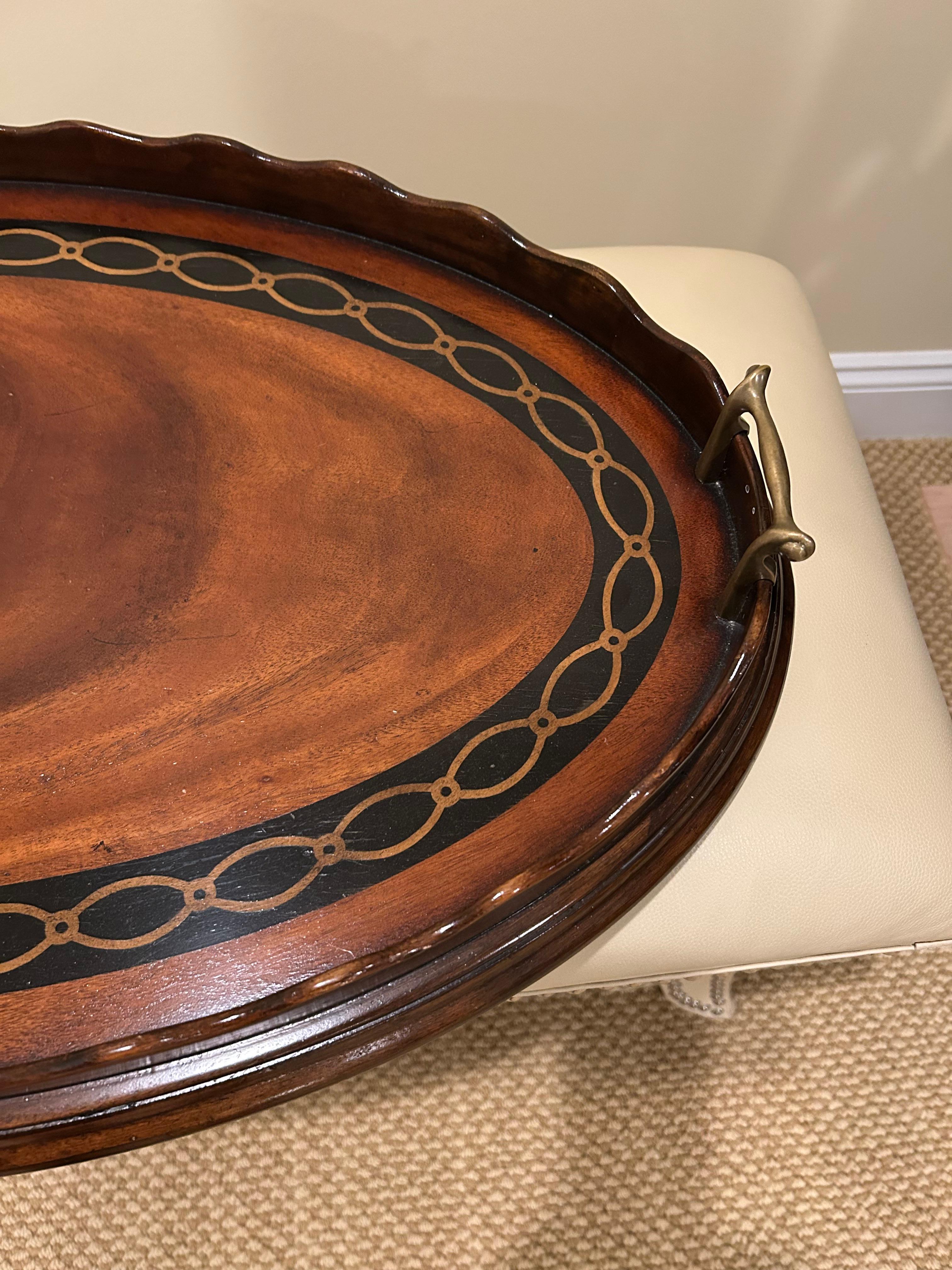 Neoclassical Theodore Alexander Pie Crust Edge Inlaid Serving Tray For Sale