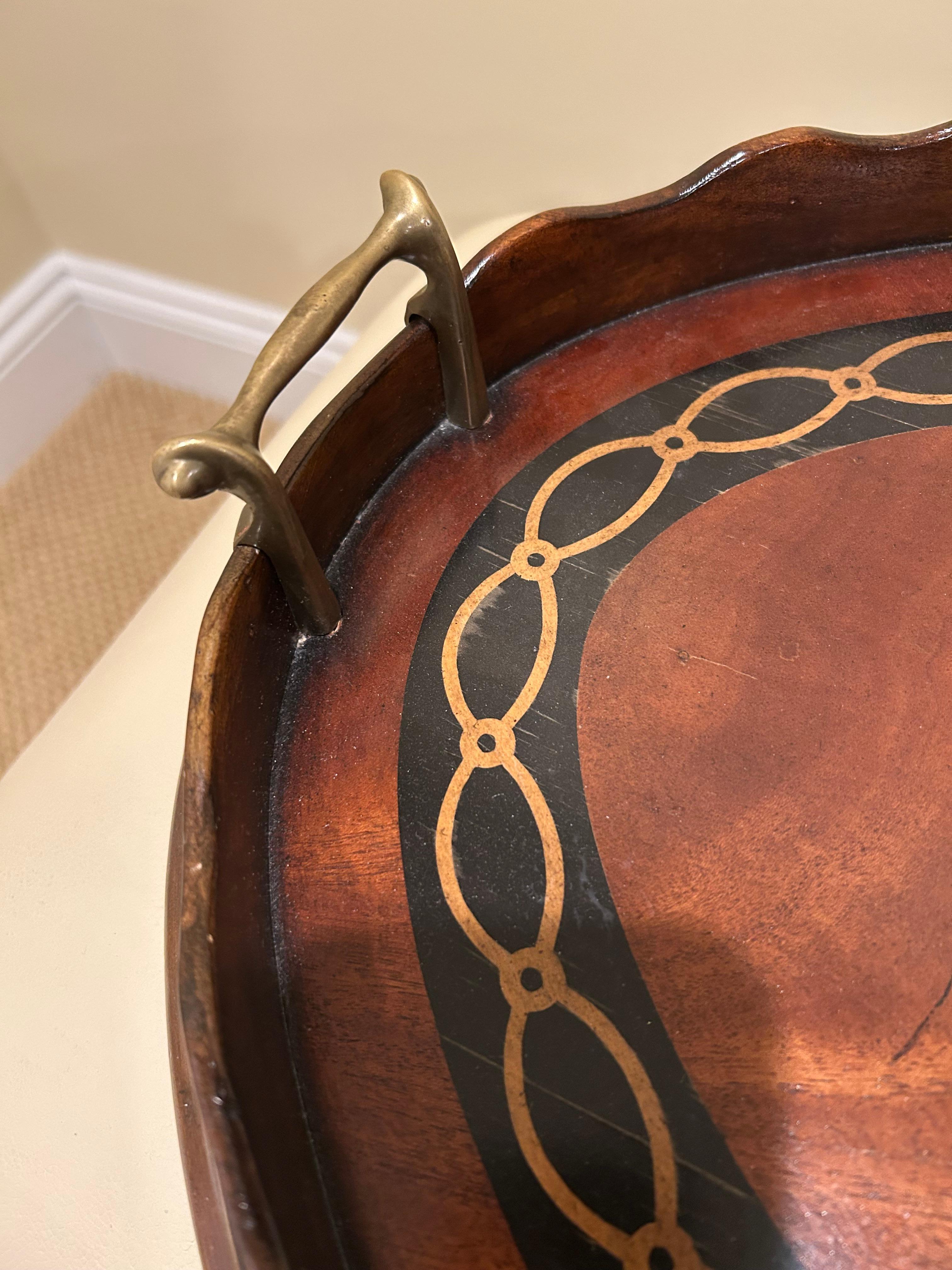 Philippine Theodore Alexander Pie Crust Edge Inlaid Serving Tray For Sale