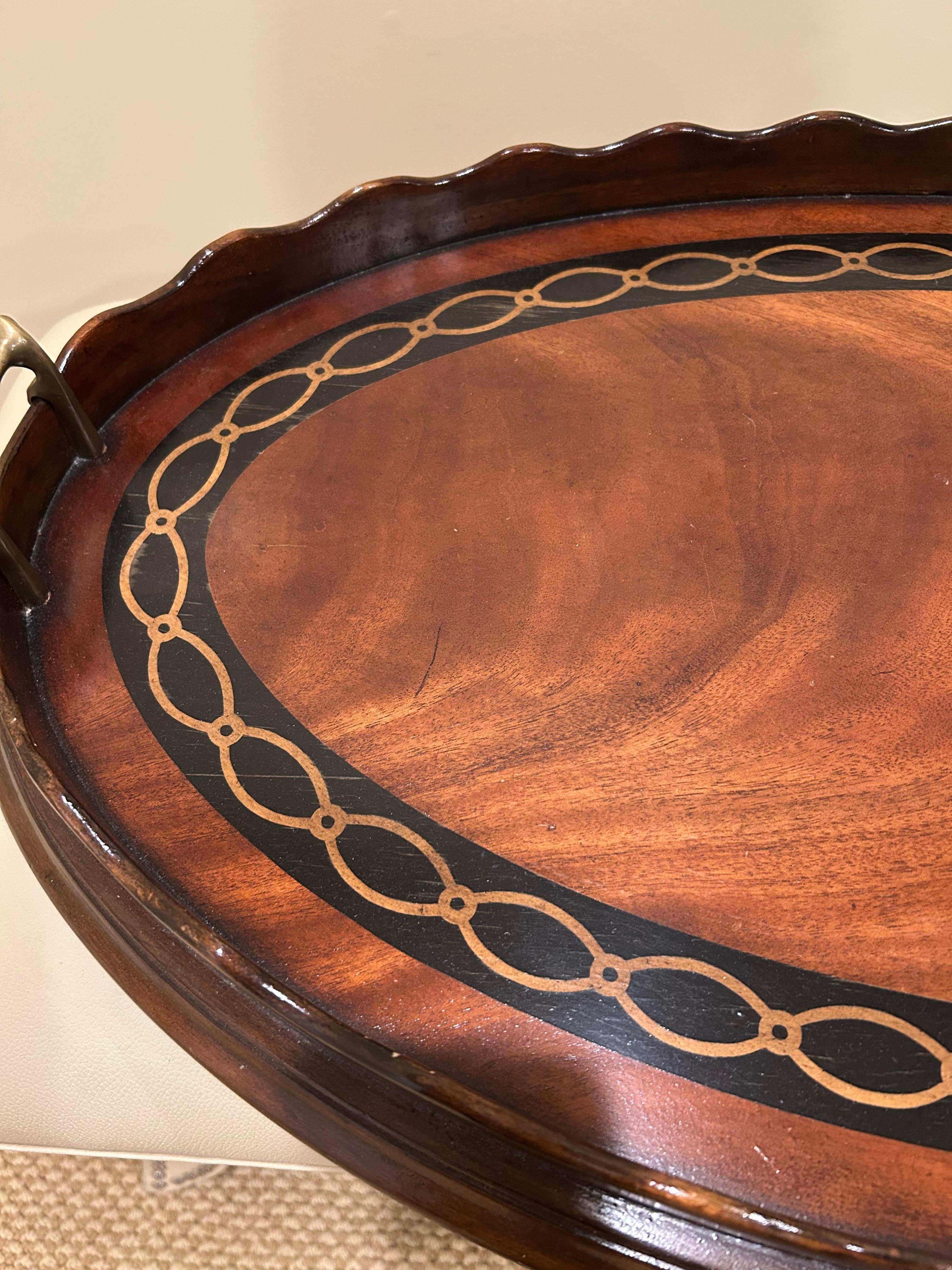 Theodore Alexander Pie Crust Edge Inlaid Serving Tray In Good Condition For Sale In Hopewell, NJ