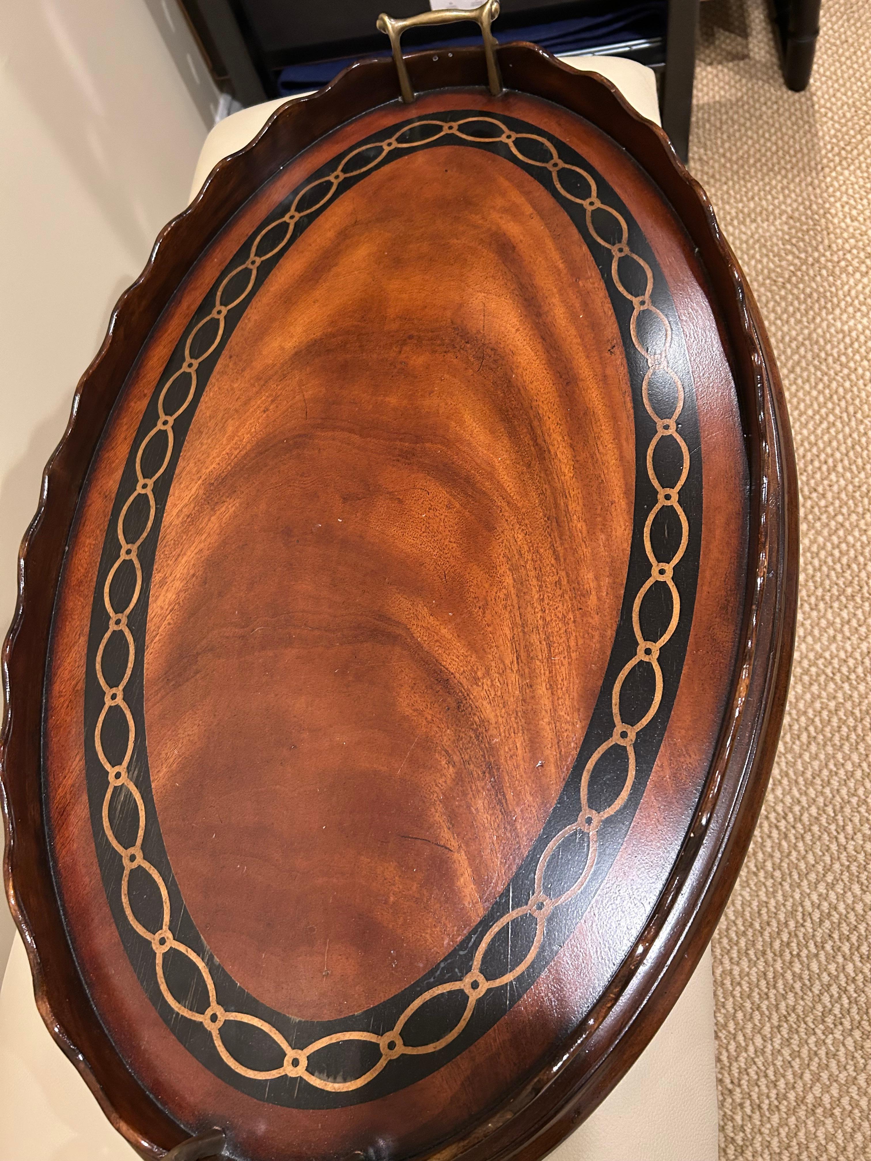 Contemporary Theodore Alexander Pie Crust Edge Inlaid Serving Tray For Sale