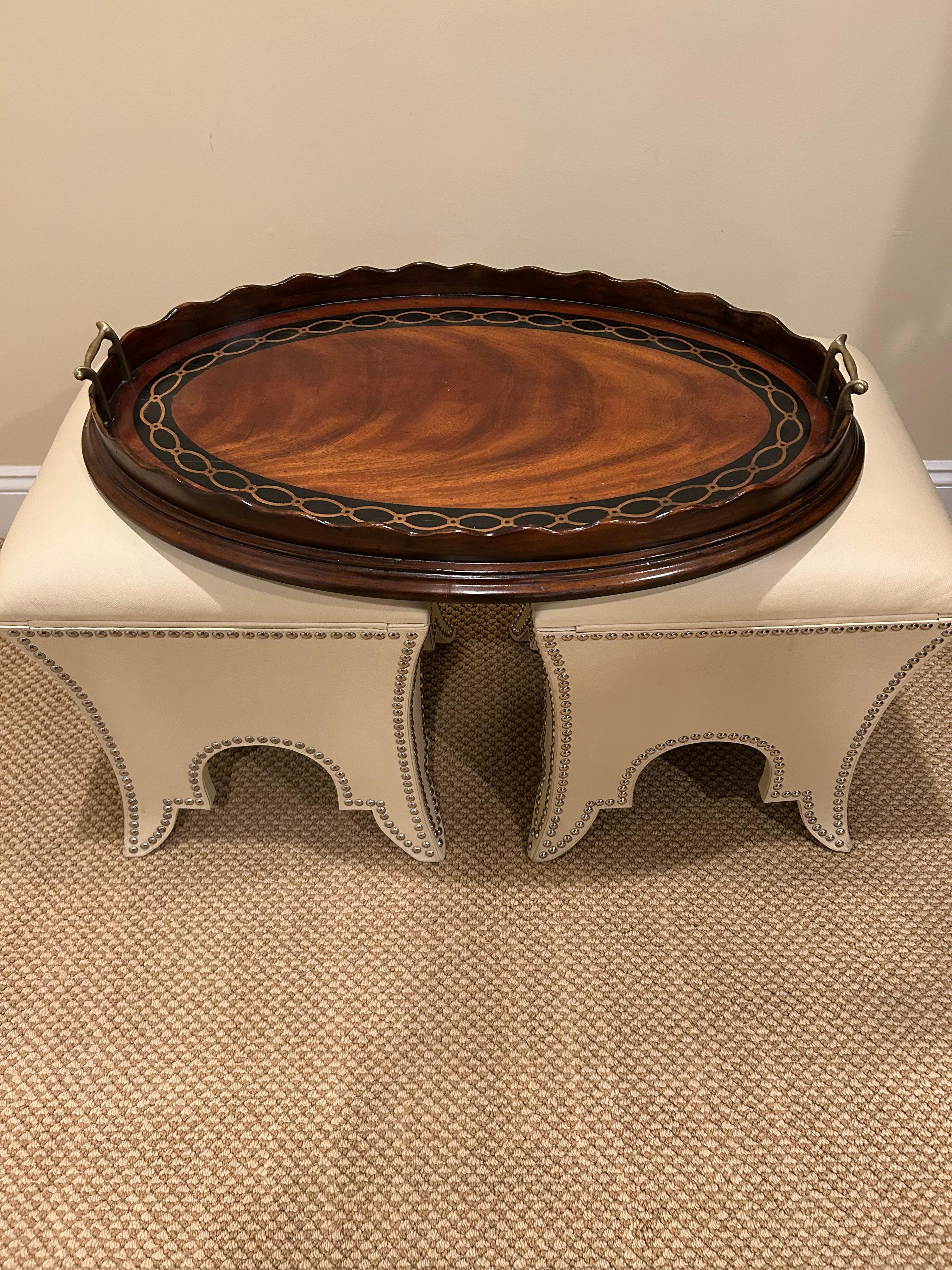 Theodore Alexander Pie Crust Edge Inlaid Serving Tray For Sale 1