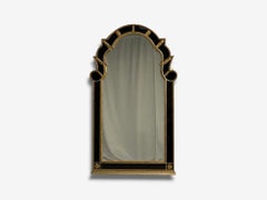Theodore Alexander, Queene Anne Style, Wall Mirror, Black Glass, Gilt Metal