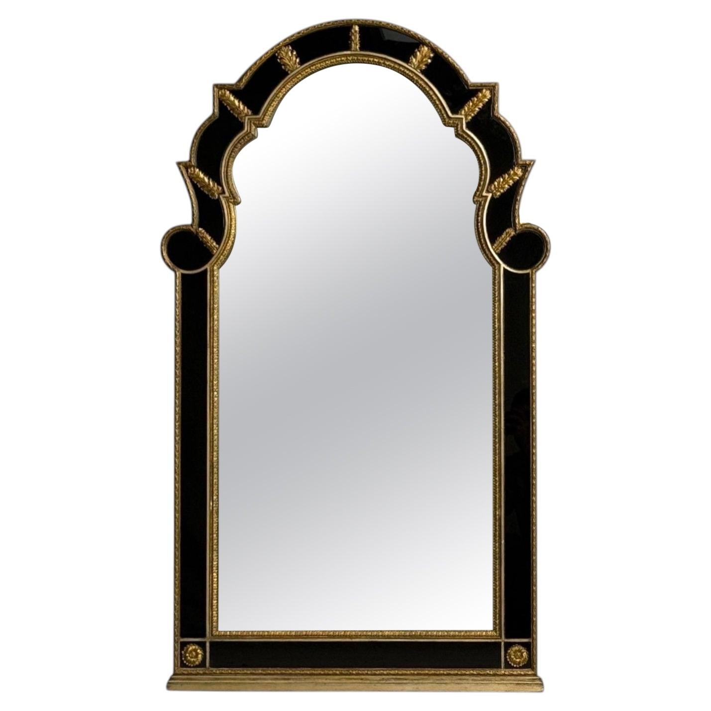 Theodore Alexander, Queene Anne Style, Wall Mirror, Black Glass, Gilt Metal