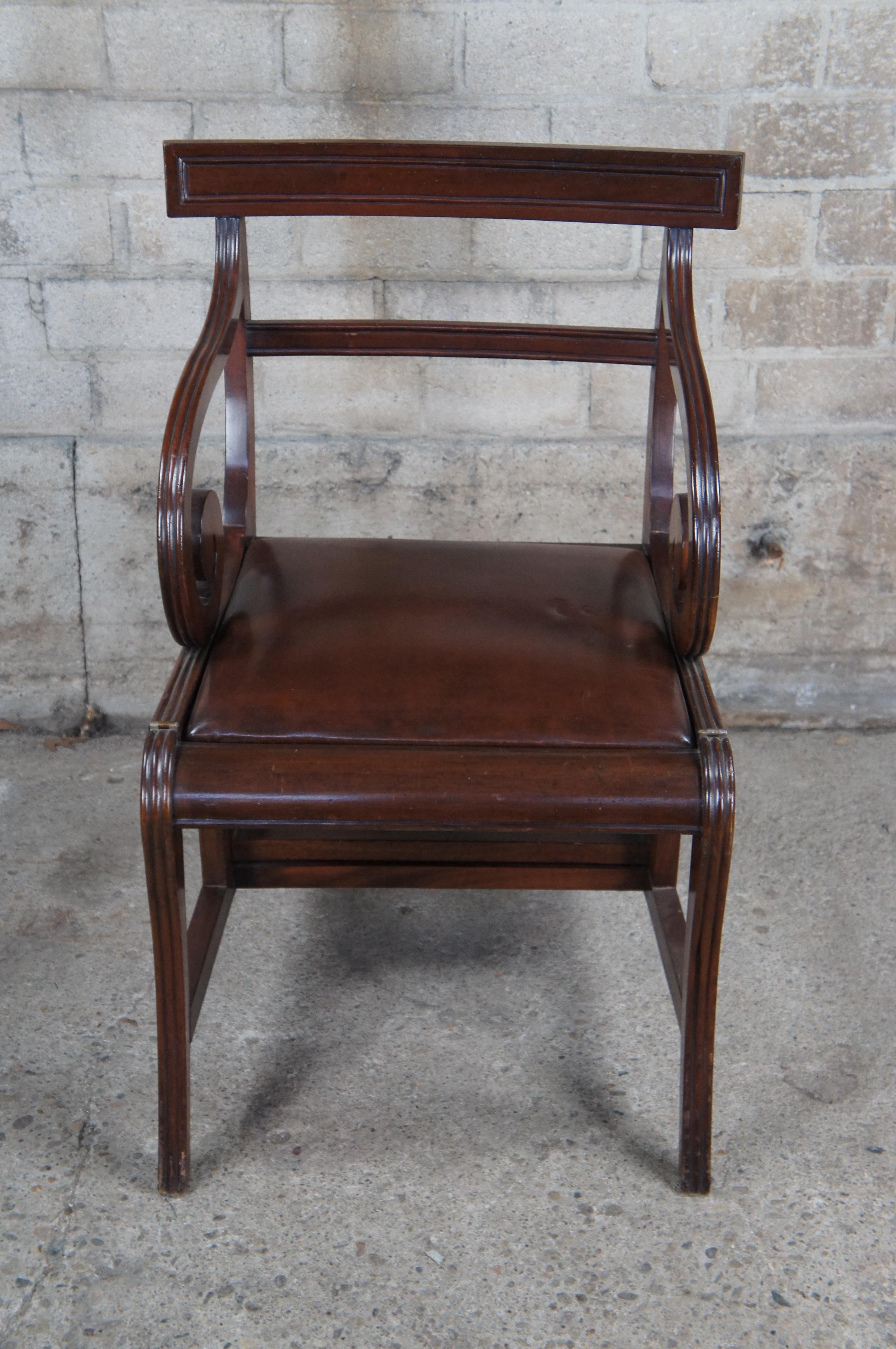 20th Century Theodore Alexander Regency Mahogany Arm Chair Metamorphic Library Steps Ladder