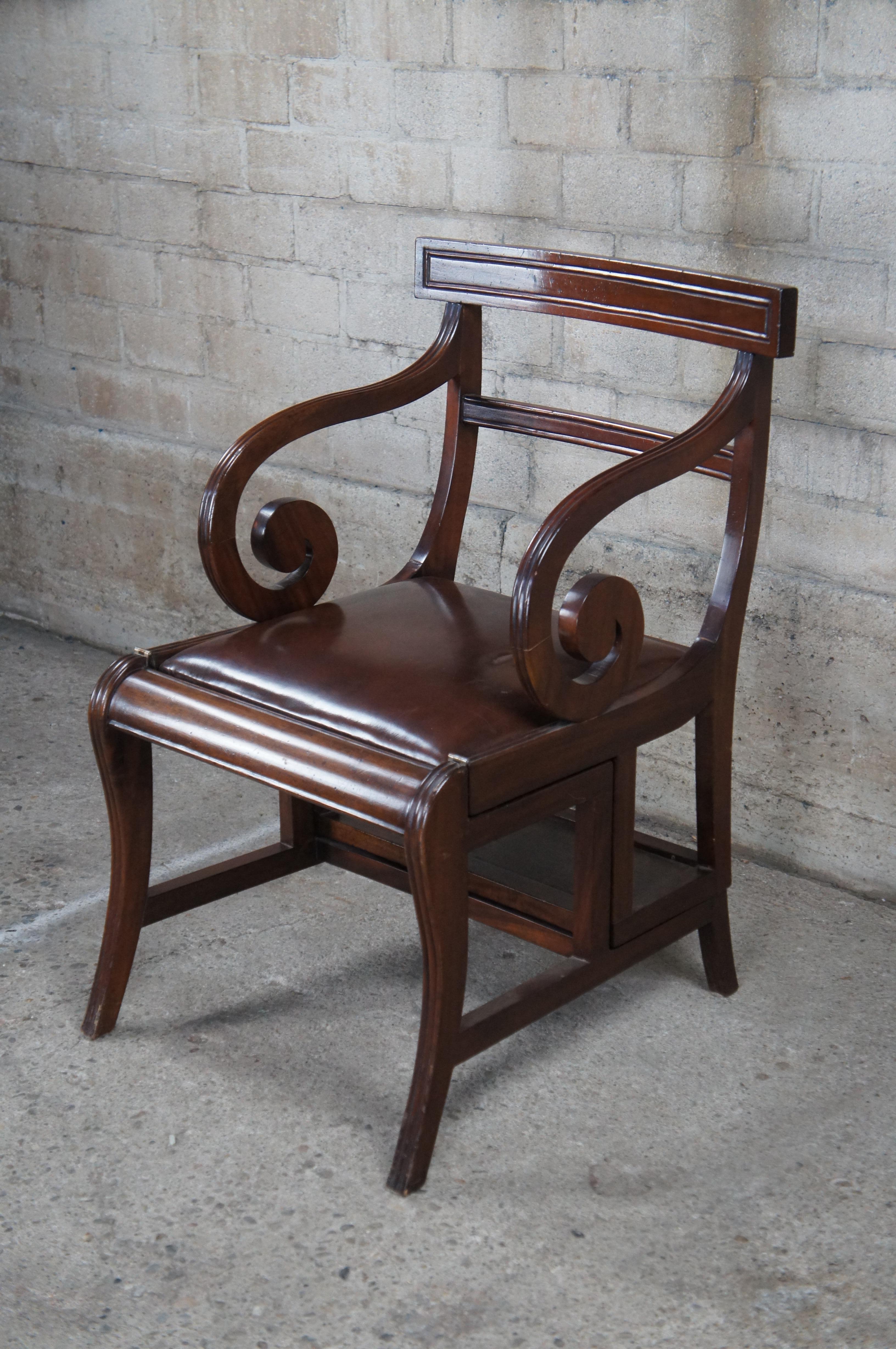 Theodore Alexander Regency Mahogany Arm Chair Metamorphic Library Steps Ladder 1