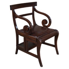 Retro Theodore Alexander Regency Mahogany Arm Chair Metamorphic Library Steps Ladder