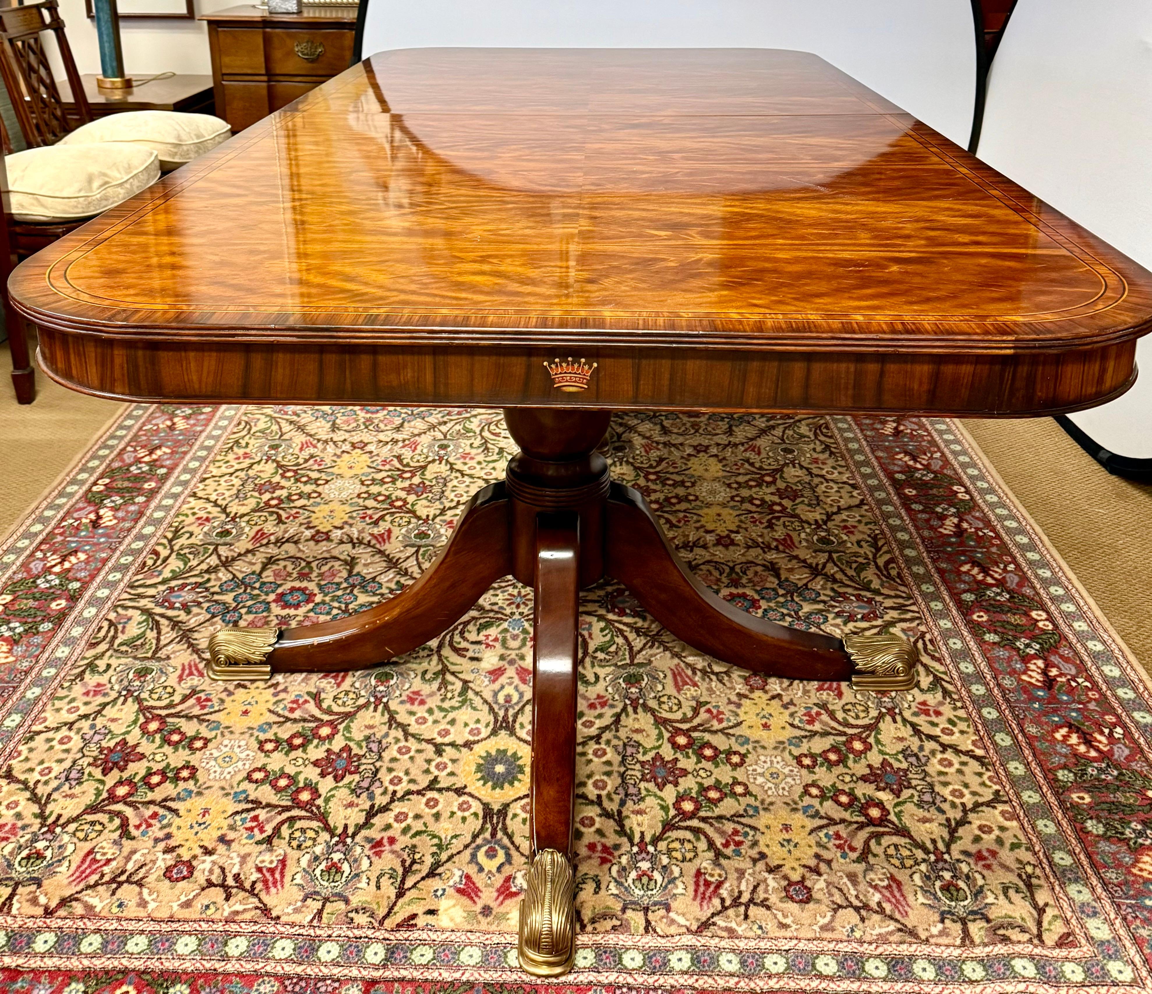 Theodore Alexander Regency Mahogany Dining Room Set with Greek Key Inlay Chairs In Good Condition In West Hartford, CT