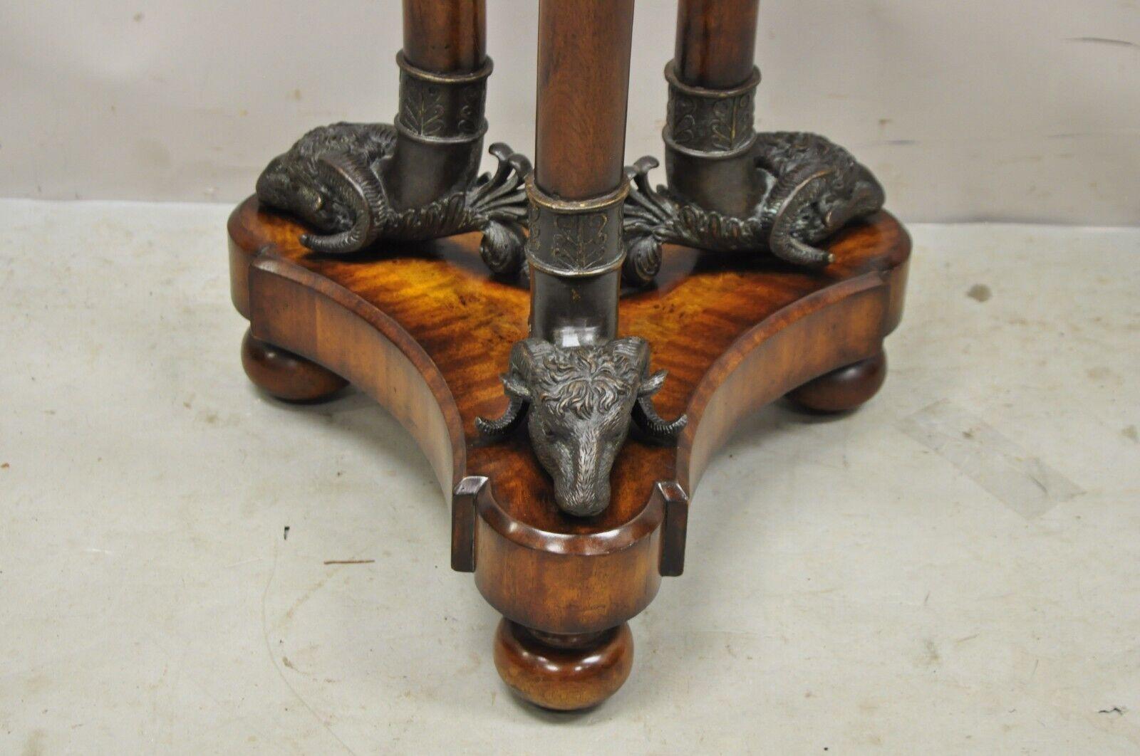 Theodore Alexander Regency Style Mahogany Pedestal Plant Stand with Bronze Rams 3