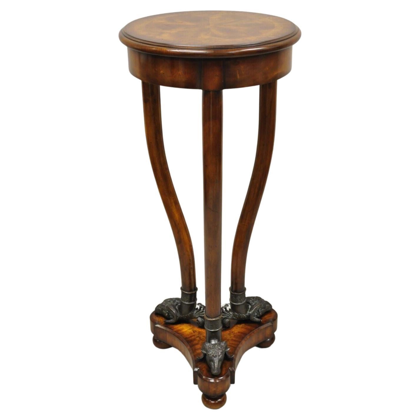 Theodore Alexander Regency Style Mahogany Pedestal Plant Stand with Bronze Rams For Sale