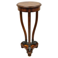 Retro Theodore Alexander Regency Style Mahogany Pedestal Plant Stand with Bronze Rams