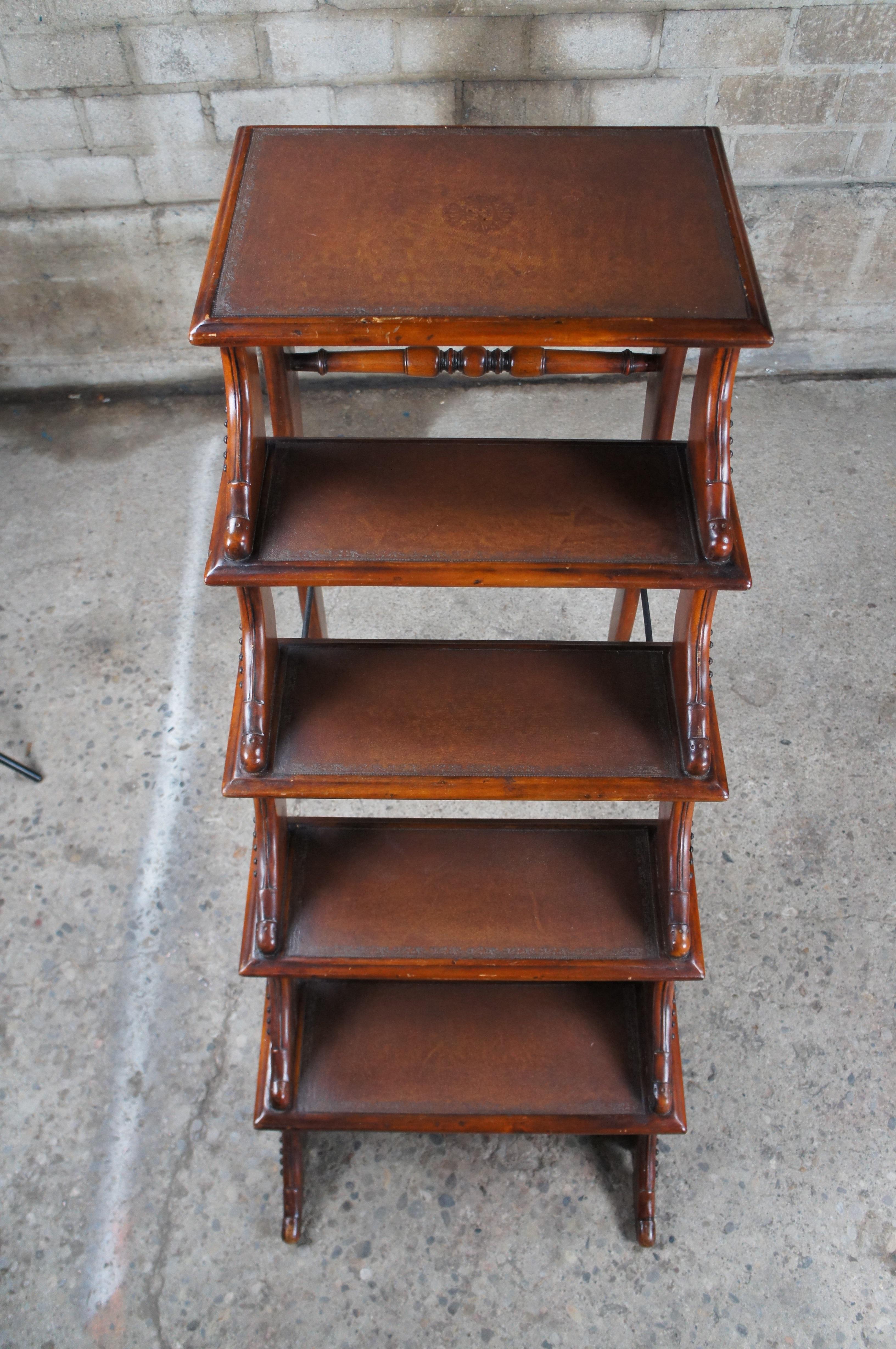 Theodore Alexander Regency Style Mahogany Shoe Form Tooled Leather Library Steps 6