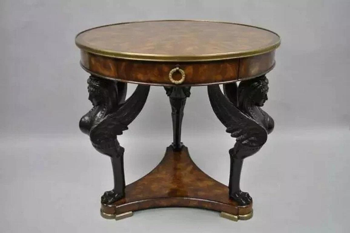 Theodore Alexander Replica Sphinx Monopodiae Round Egyptian Revival Center Table. 