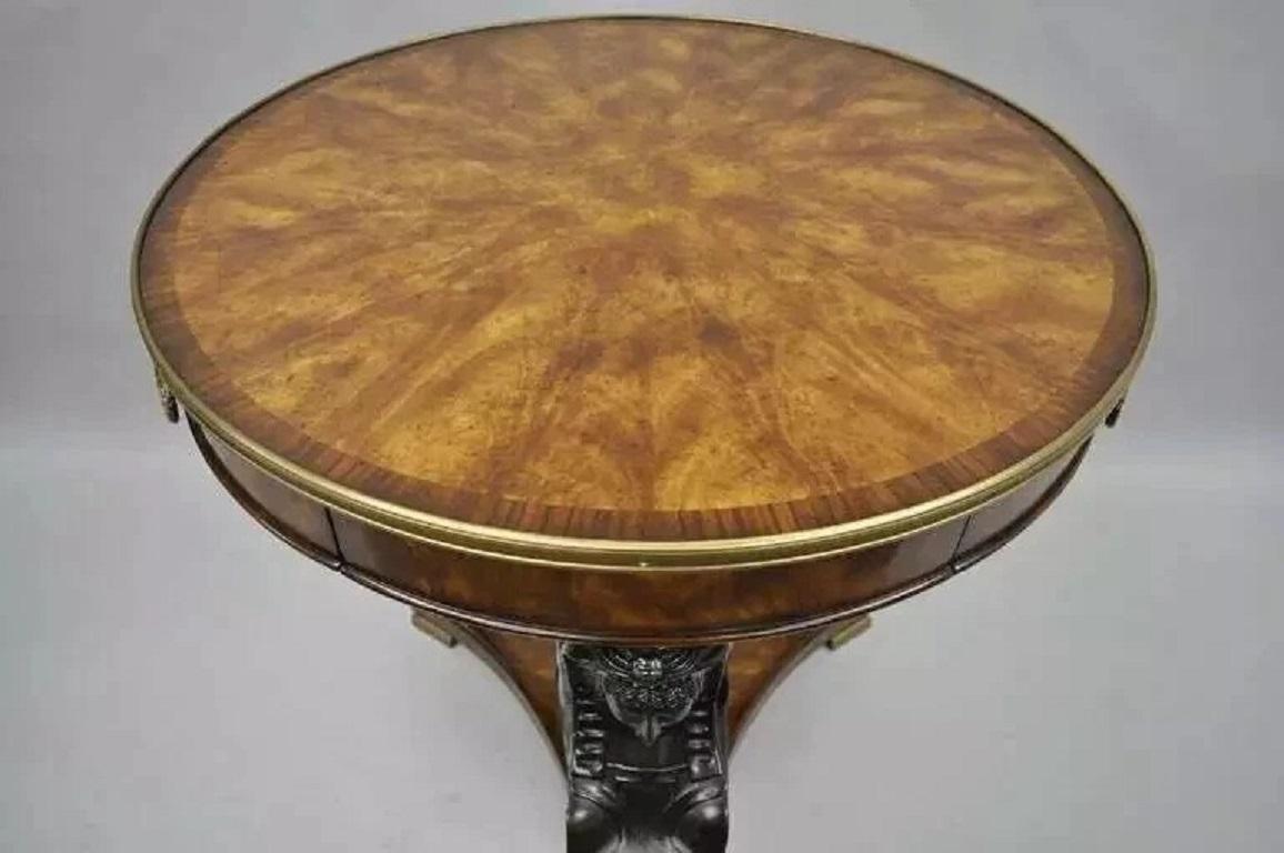Theodore Alexander Replica Sphinx Monopodiae Round Egyptian Revival Center Table In Good Condition For Sale In Philadelphia, PA