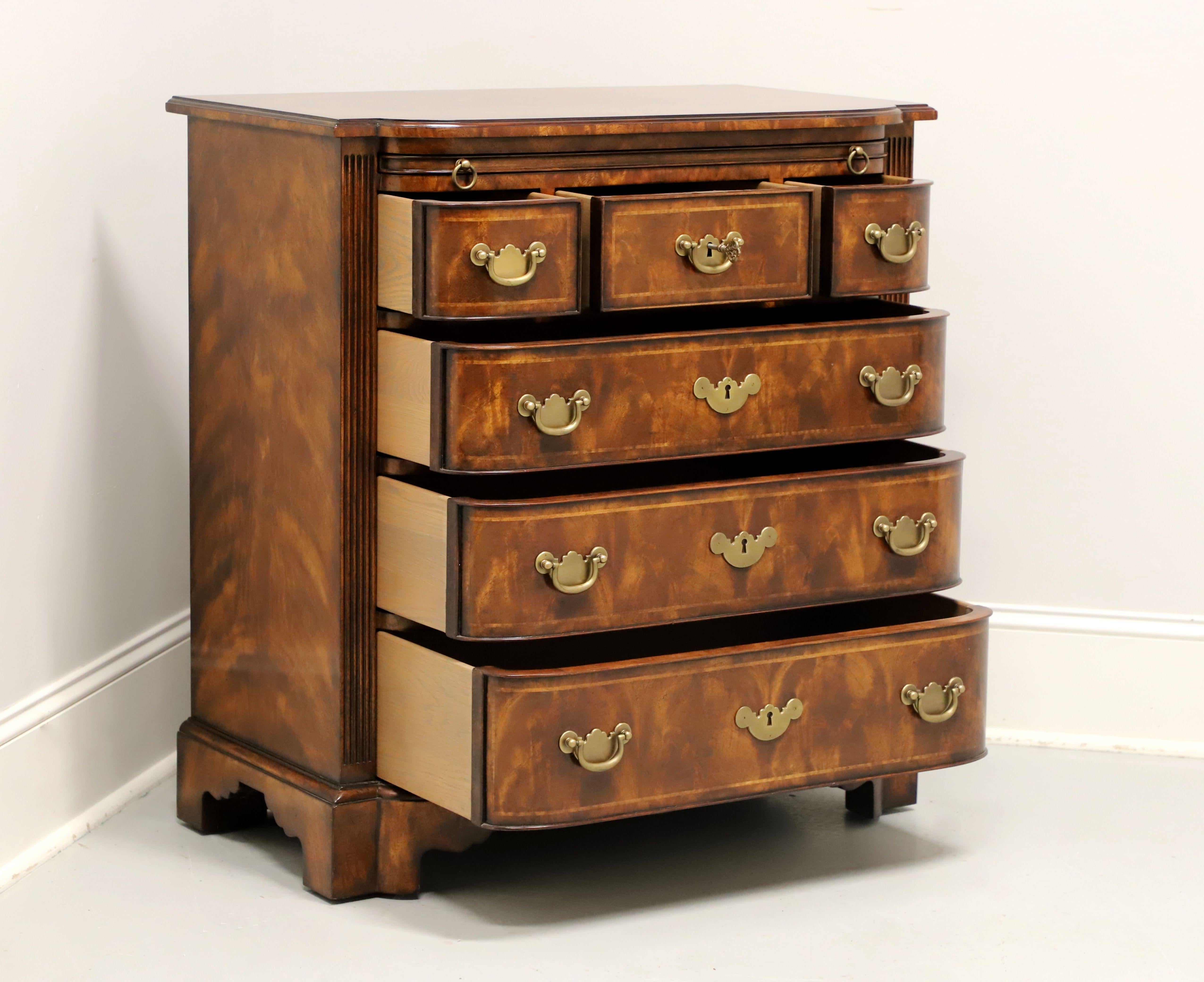 Contemporary THEODORE ALEXANDER Rep•li•ca Burl Walnut Chippendale Bowfront Bachelor Chest For Sale