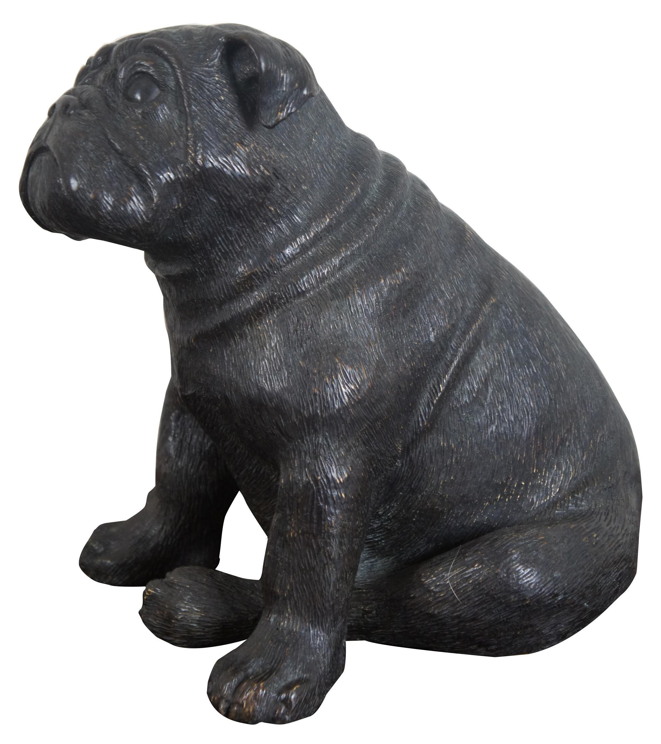 Theodore Alexander seated British bulldog bronze sculpture or statue. Measures: 12”.
 