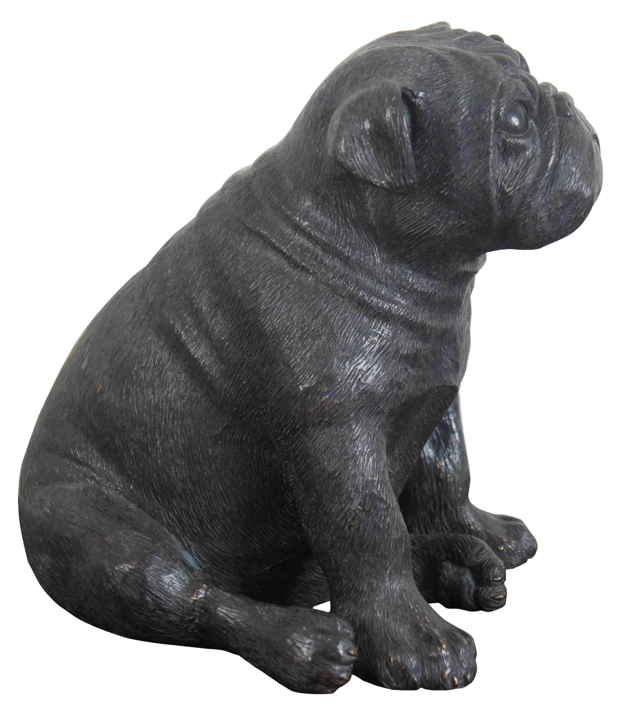 Theodore Alexander Seated British Bulldog Bronze Sculpture Statue Pug Dog In Good Condition In Dayton, OH
