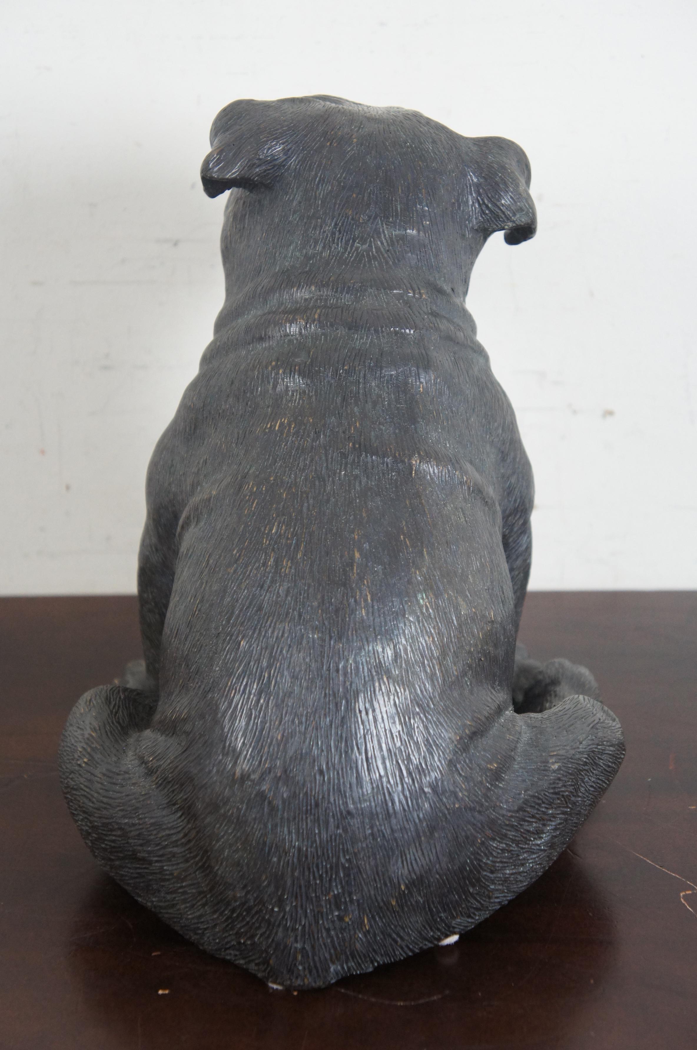 20th Century Theodore Alexander Seated British Bulldog Bronze Sculpture Statue Pug Dog