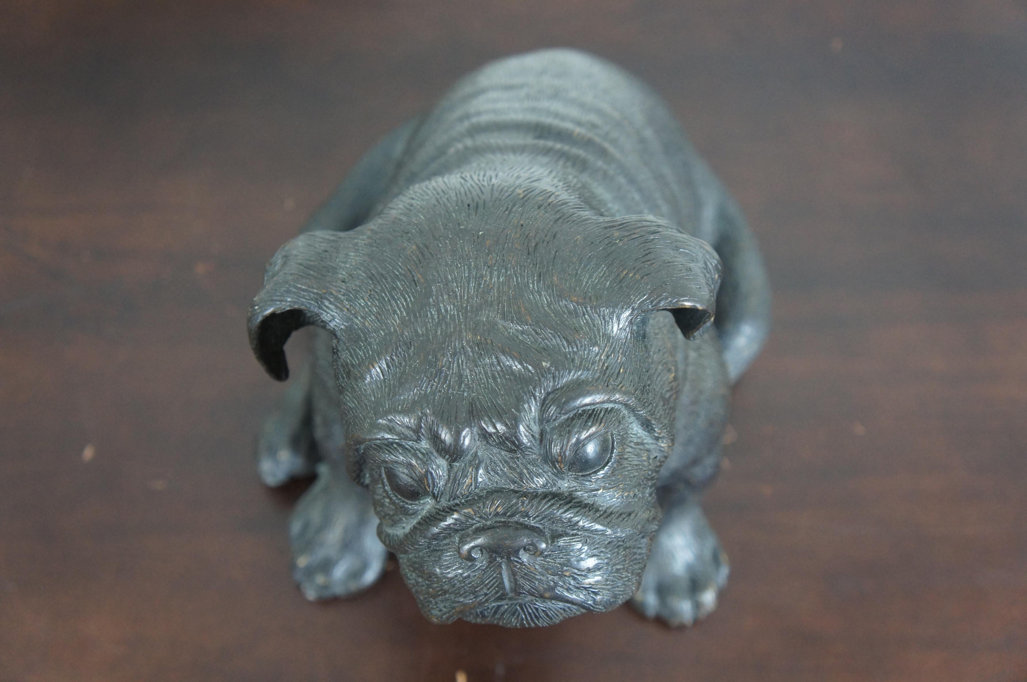 Theodore Alexander Seated British Bulldog Bronze Sculpture Statue Pug Dog 1