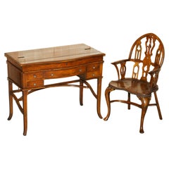 THEODORE ALEXANDER SECRETAIRE DESK & GOTHIC REVIVAL WiNDSOR BROWN LEATHER CHAIR