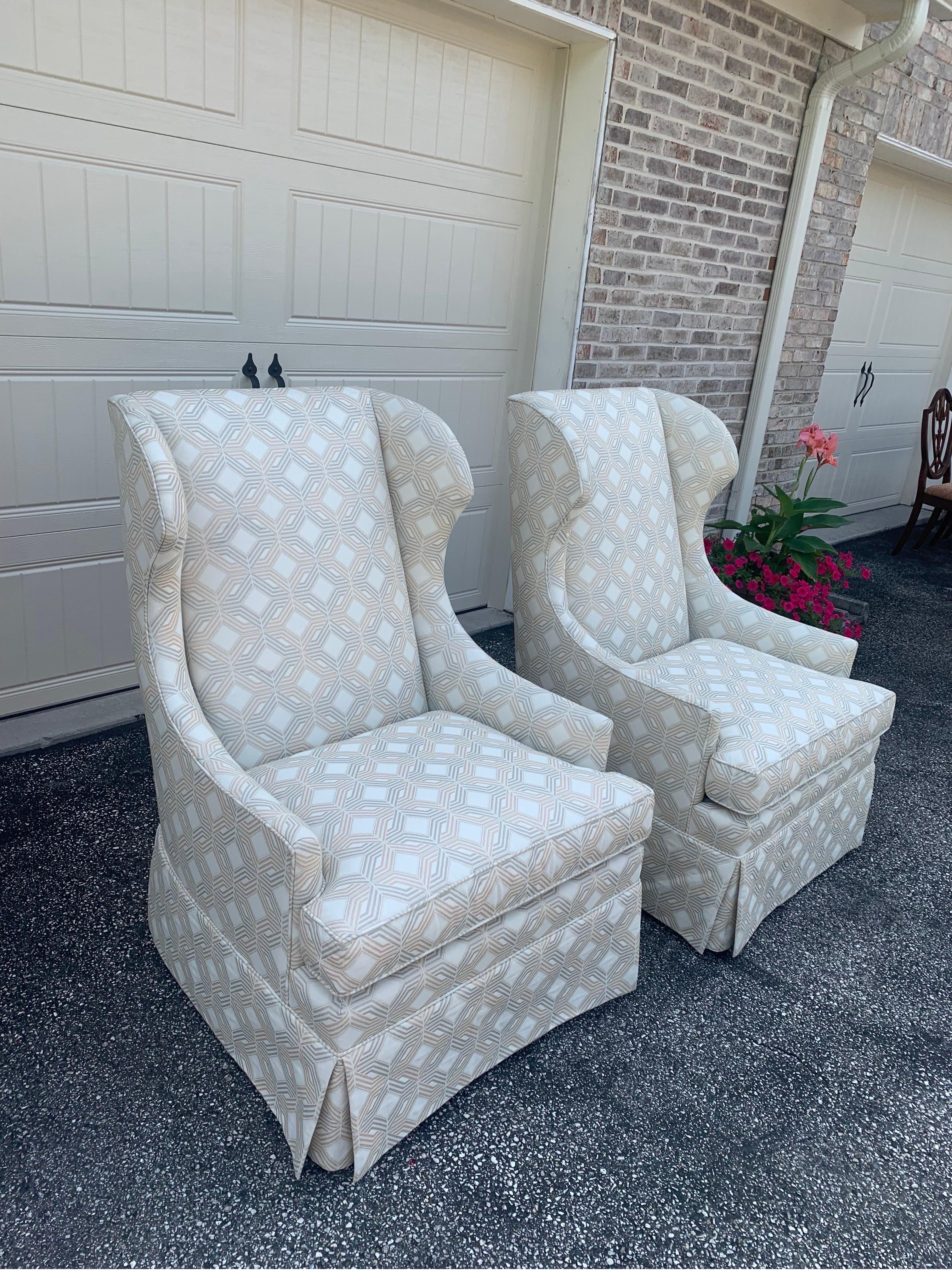 Theodore Alexander Set of 2 Skirted Upholstered Chairs 1