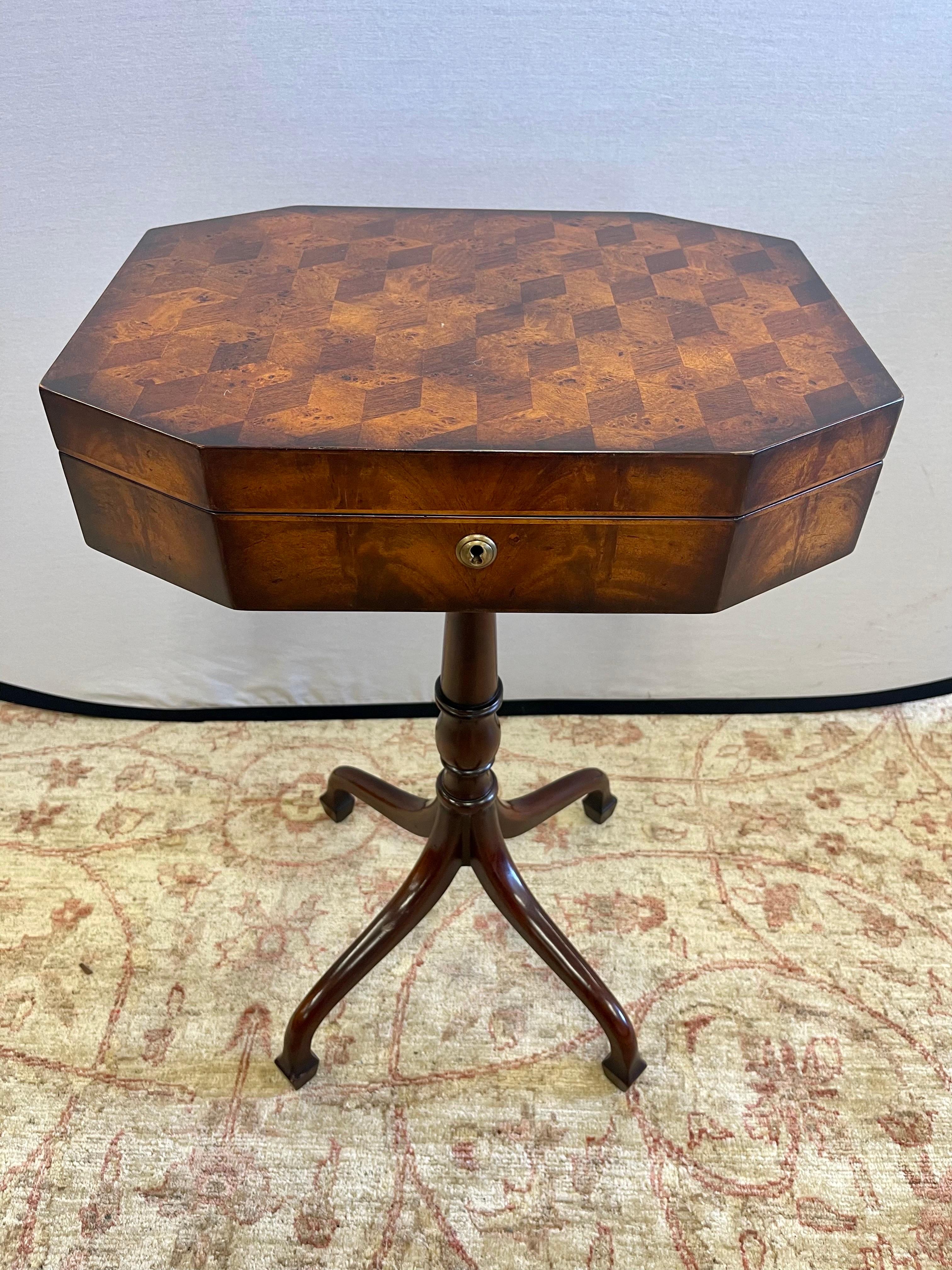 American Theodore Alexander Signed Althorp Parquetry Work Box Writing Desk Table