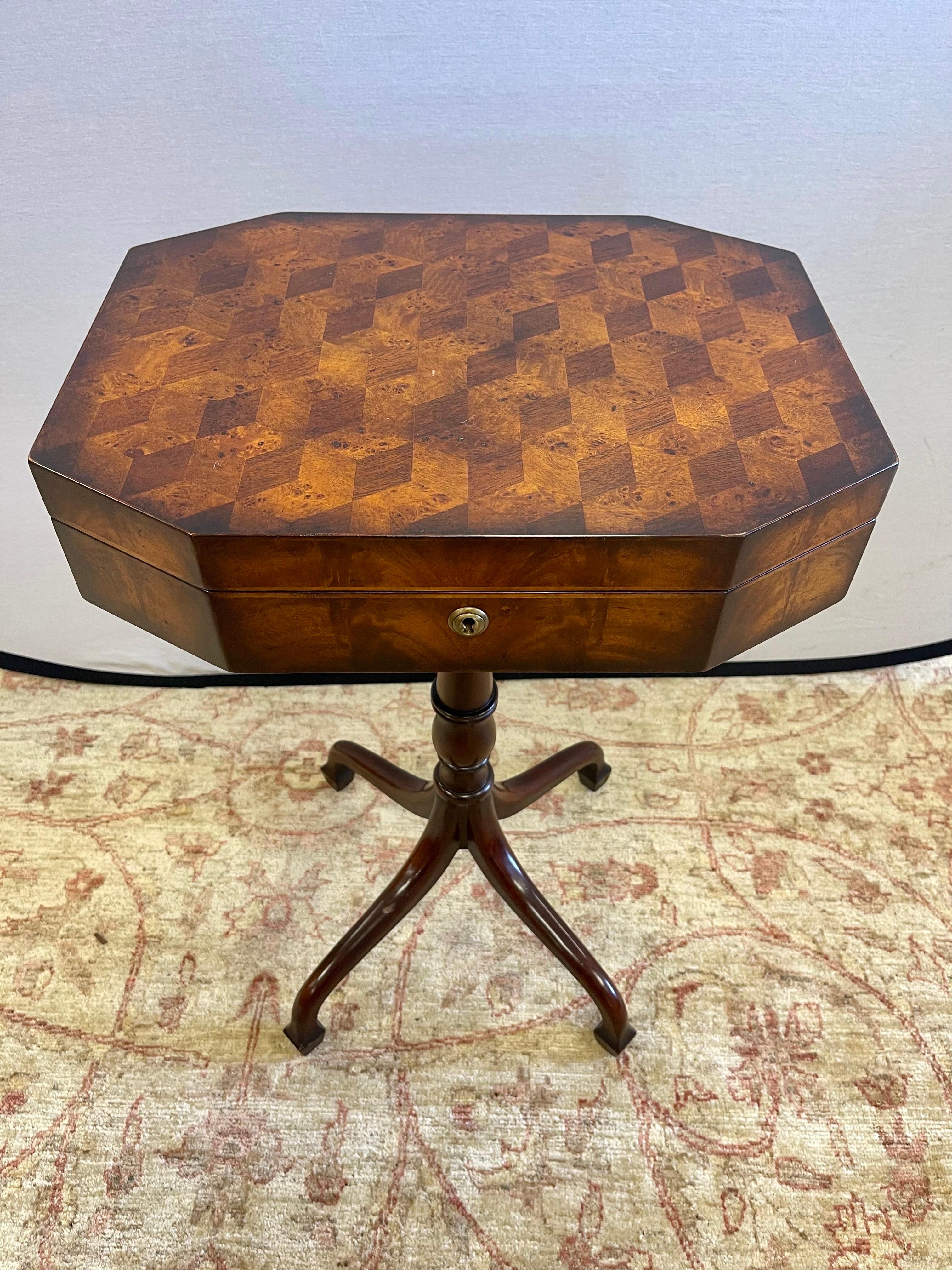 Theodore Alexander Signed Althorp Parquetry Work Box Writing Desk Table In Good Condition In West Hartford, CT
