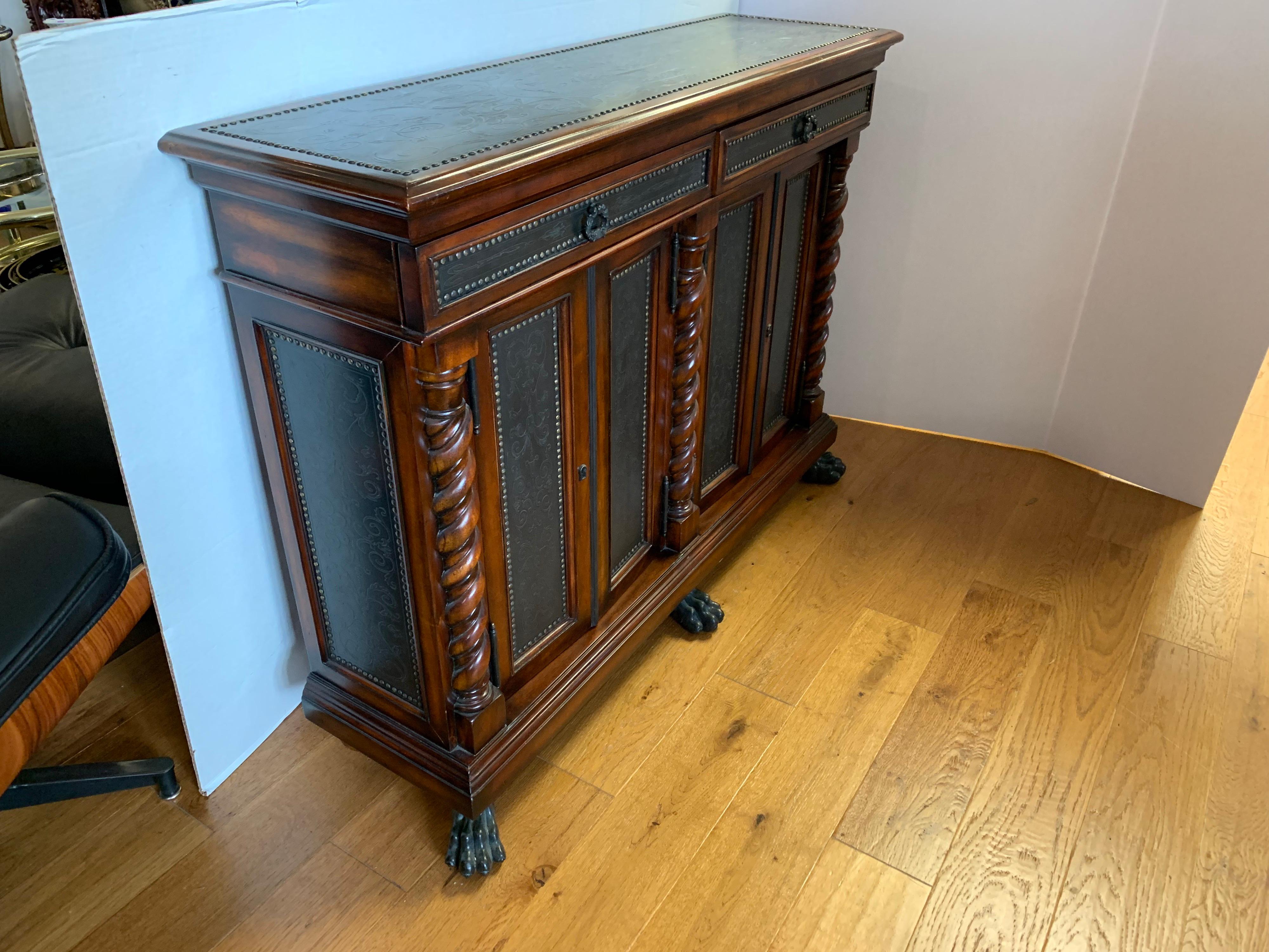 American Theodore Alexander Signed Mahogany Claw Feet Credenza Bar Console Sideboard