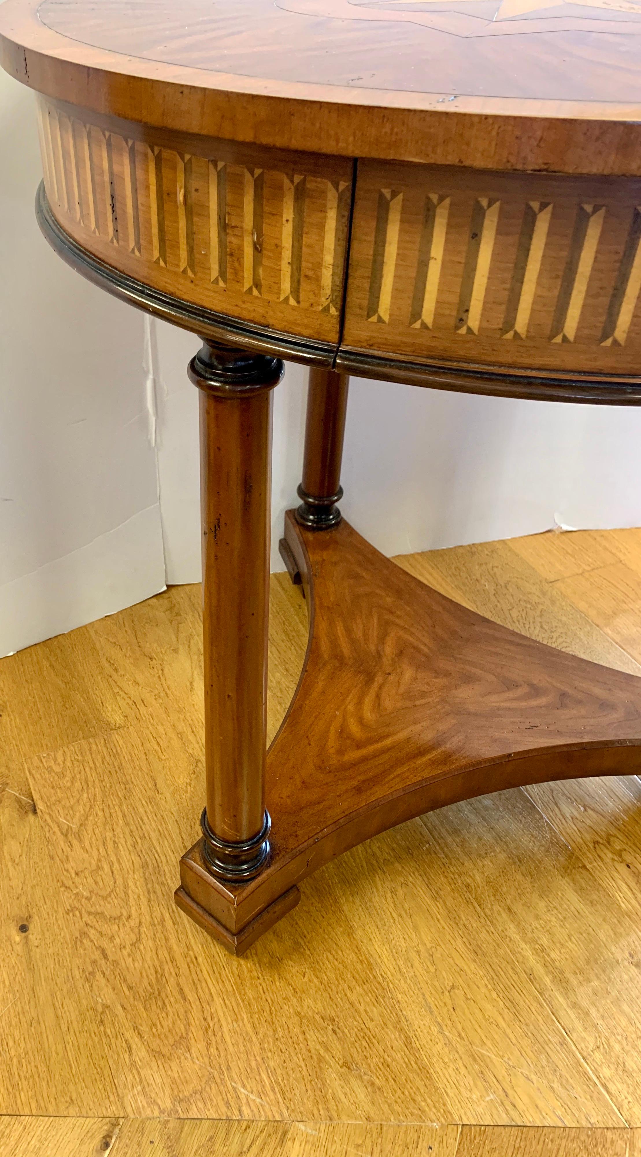 American Theodore Alexander Signed Round Marquetry Table