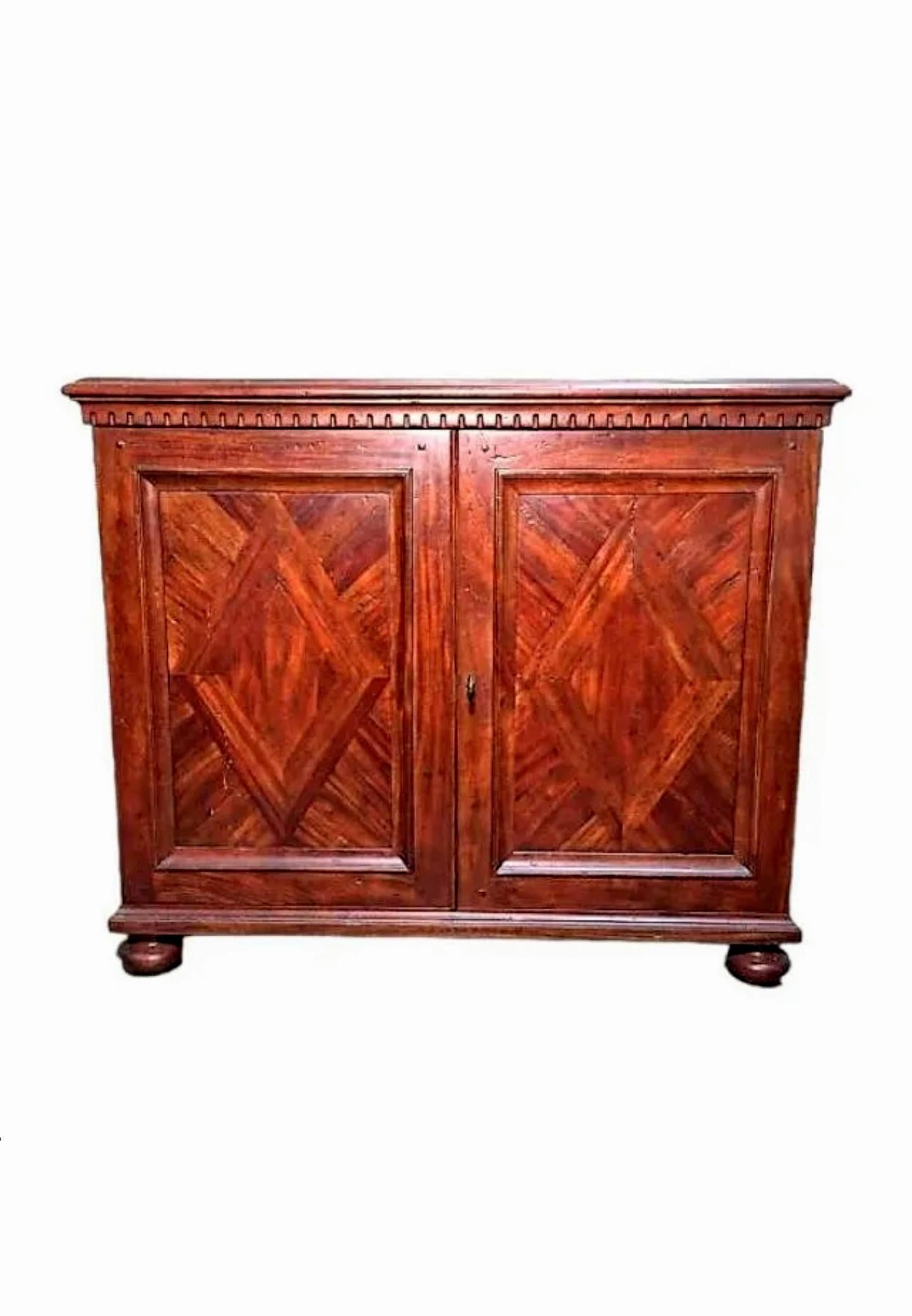 Hand-Carved Theodore Alexander Sir John's Castle Bromwich Antique Mahogany Parquetry Cabinet