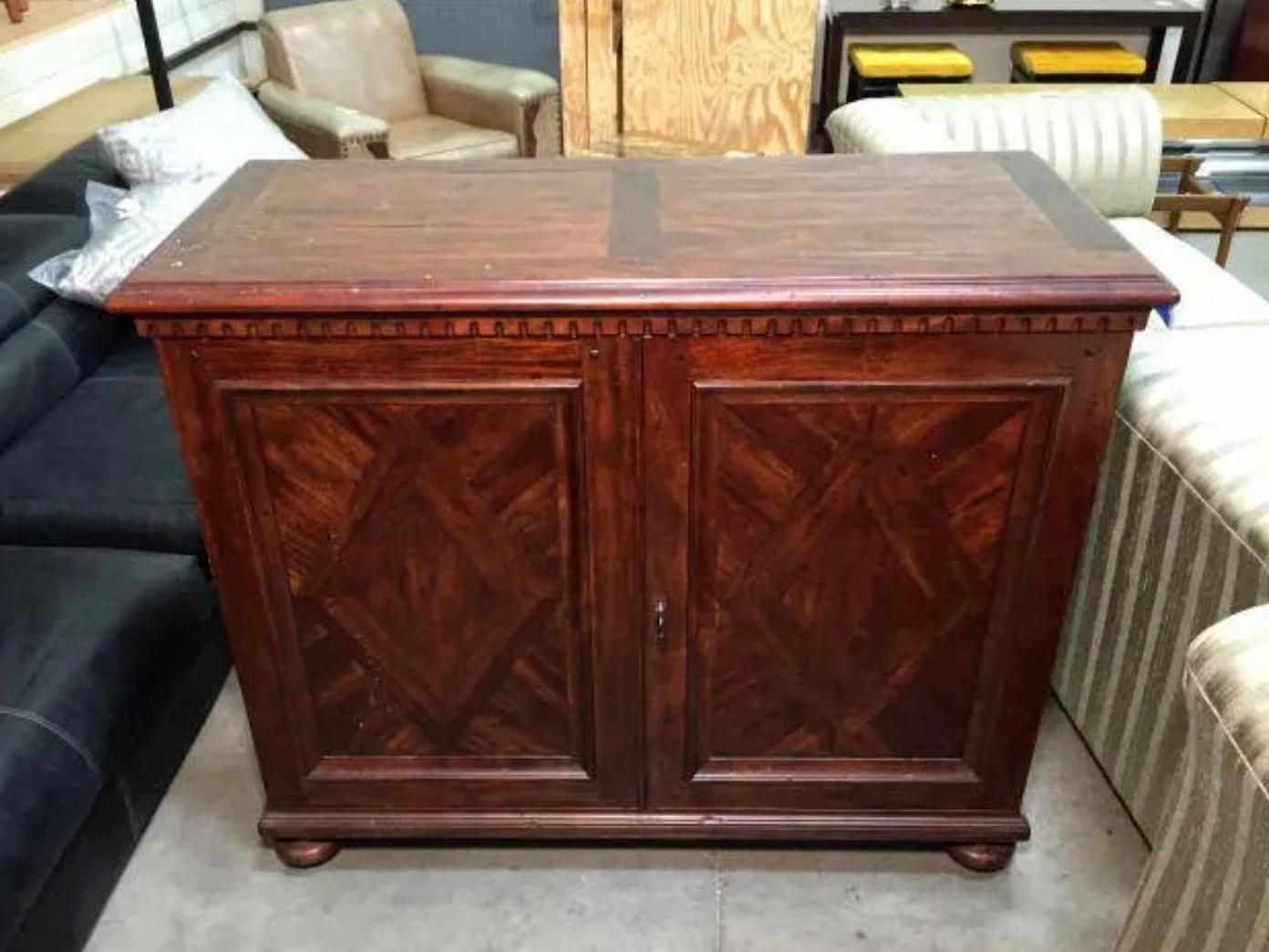 Theodore Alexander Sir John's Castle Bromwich Antique Mahogany Parquetry Cabinet In Excellent Condition In Forney, TX