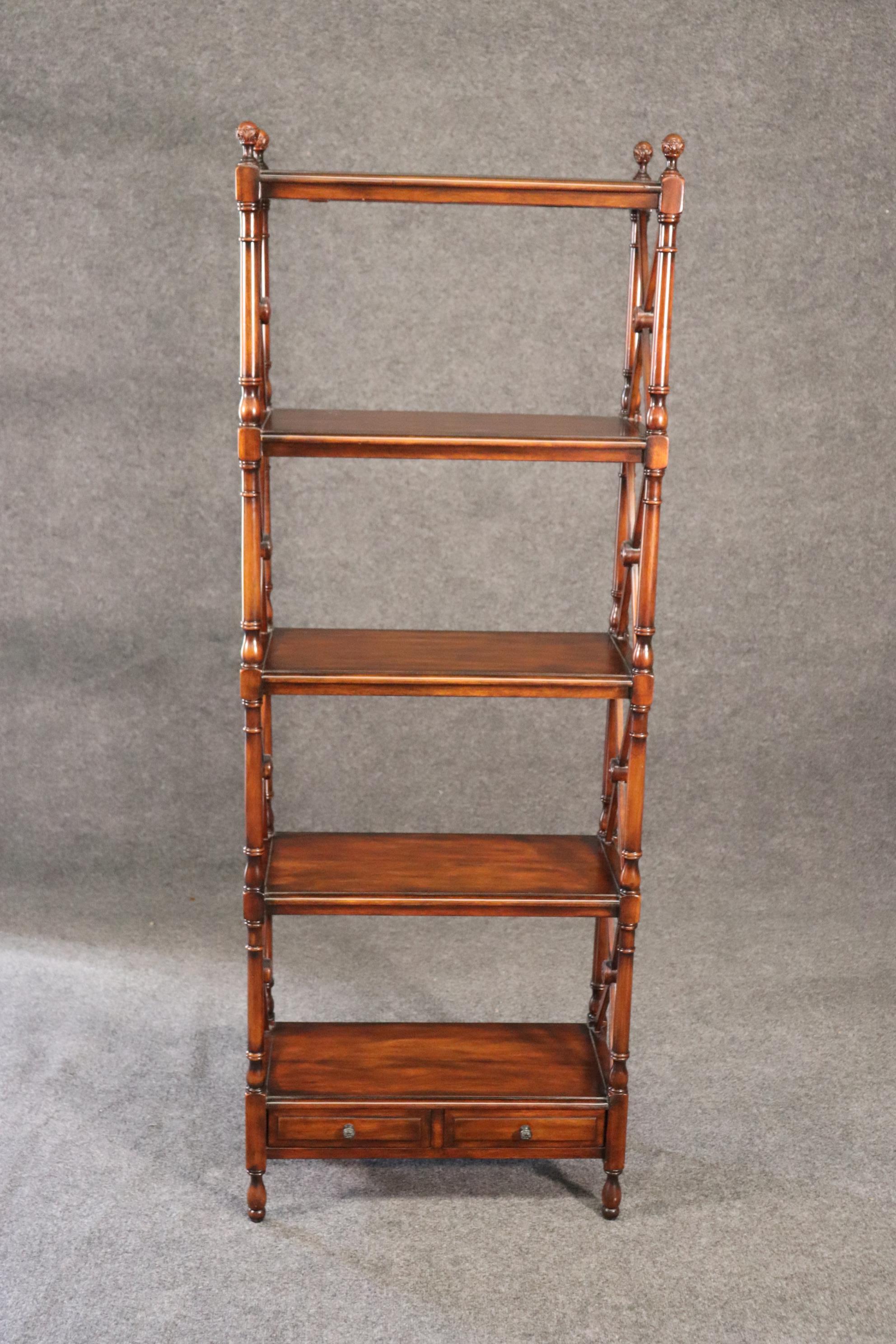 Contemporary Theodore Alexander Solid Mahogany Directoire Style Etagere Bookshelf Display