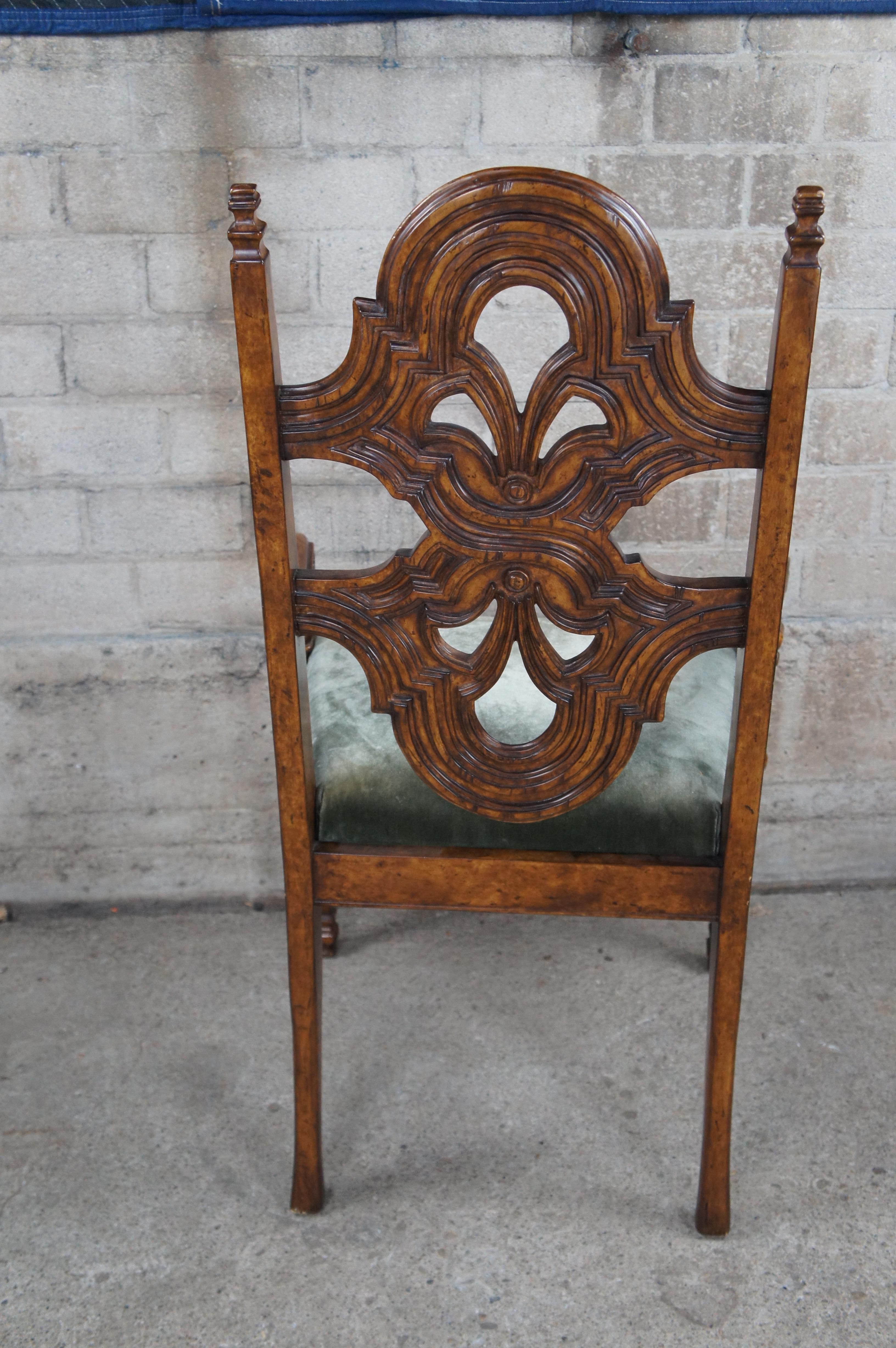 Theodore Alexander Spanish Revival Carved Mahogany Arm Desk Chair Velvet Seat 5