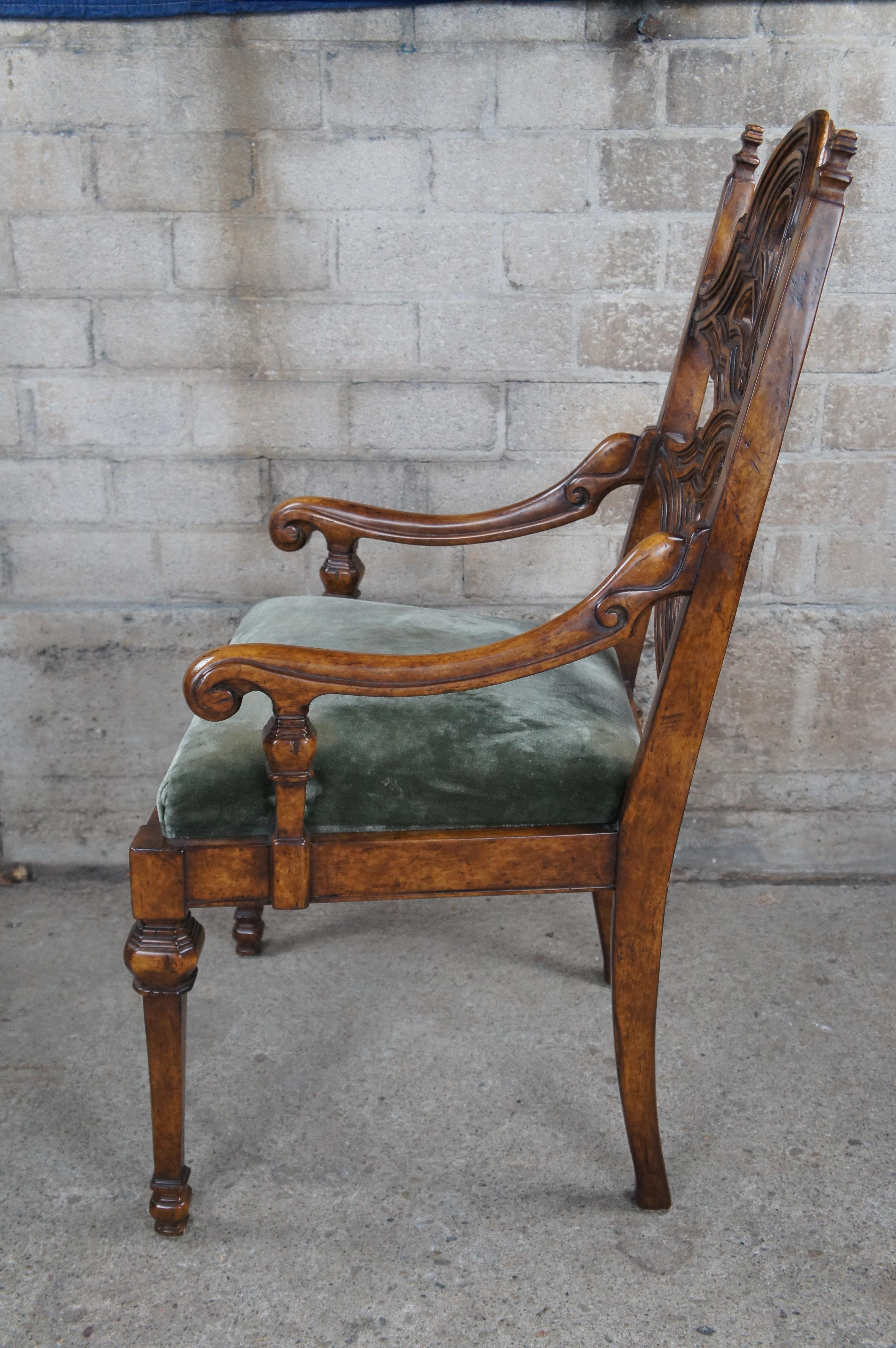 Theodore Alexander Spanish Revival Carved Mahogany Arm Desk Chair Velvet Seat 3