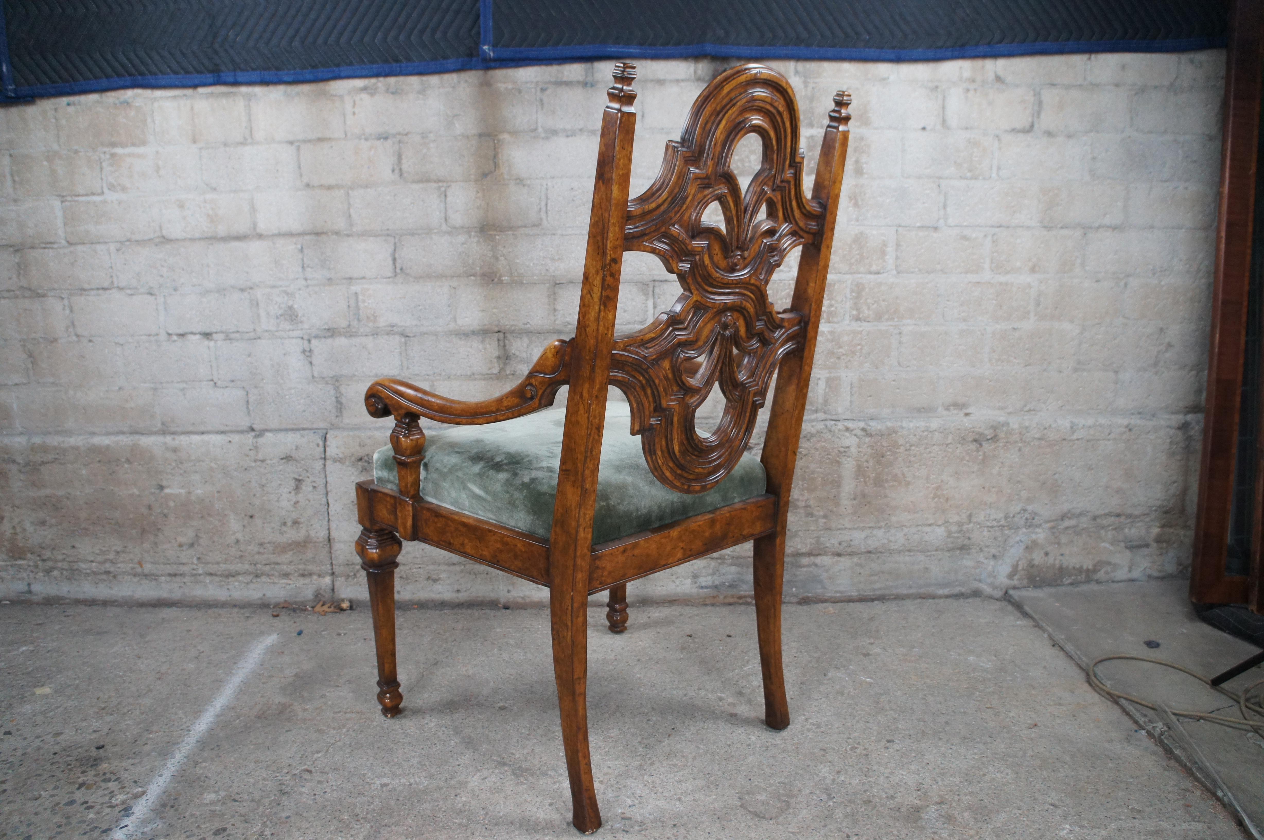 Theodore Alexander Spanish Revival Carved Mahogany Arm Desk Chair Velvet Seat 4