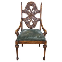 Theodore Alexander Spanish Revival Carved Mahogany Arm Desk Chair Velvet Seat